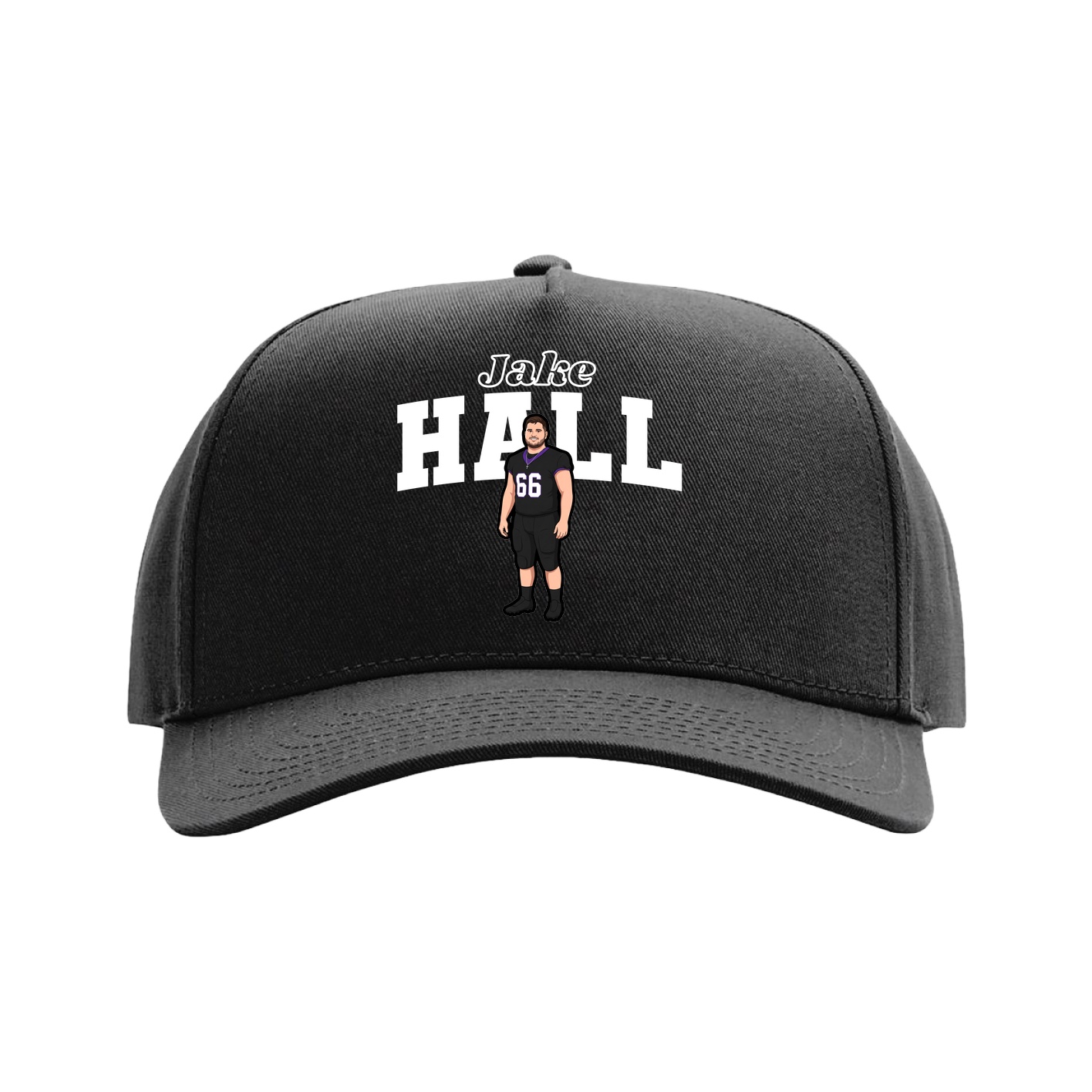 Full Fabric Five-Panel Champ Cap — Name Arch in Black
