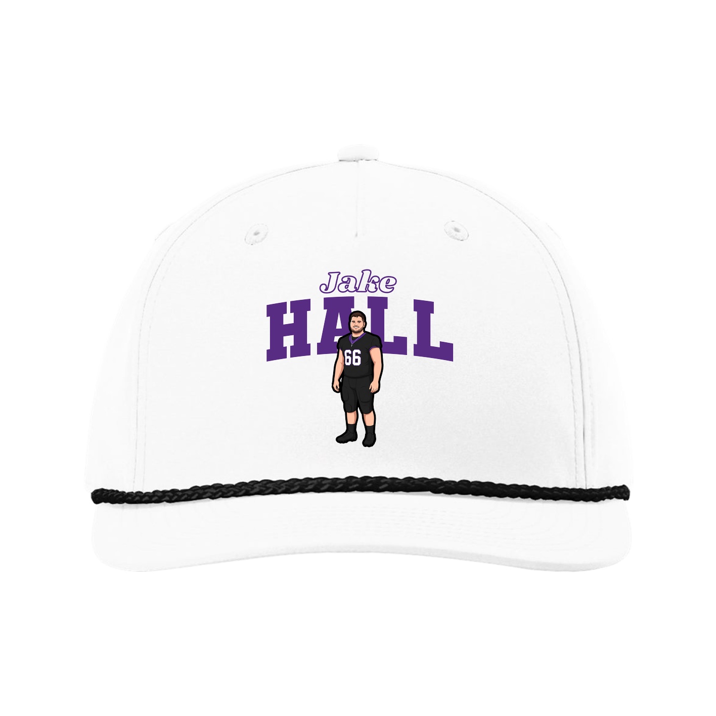 Five-Panel Classic Rope Cap — Name Arch in White