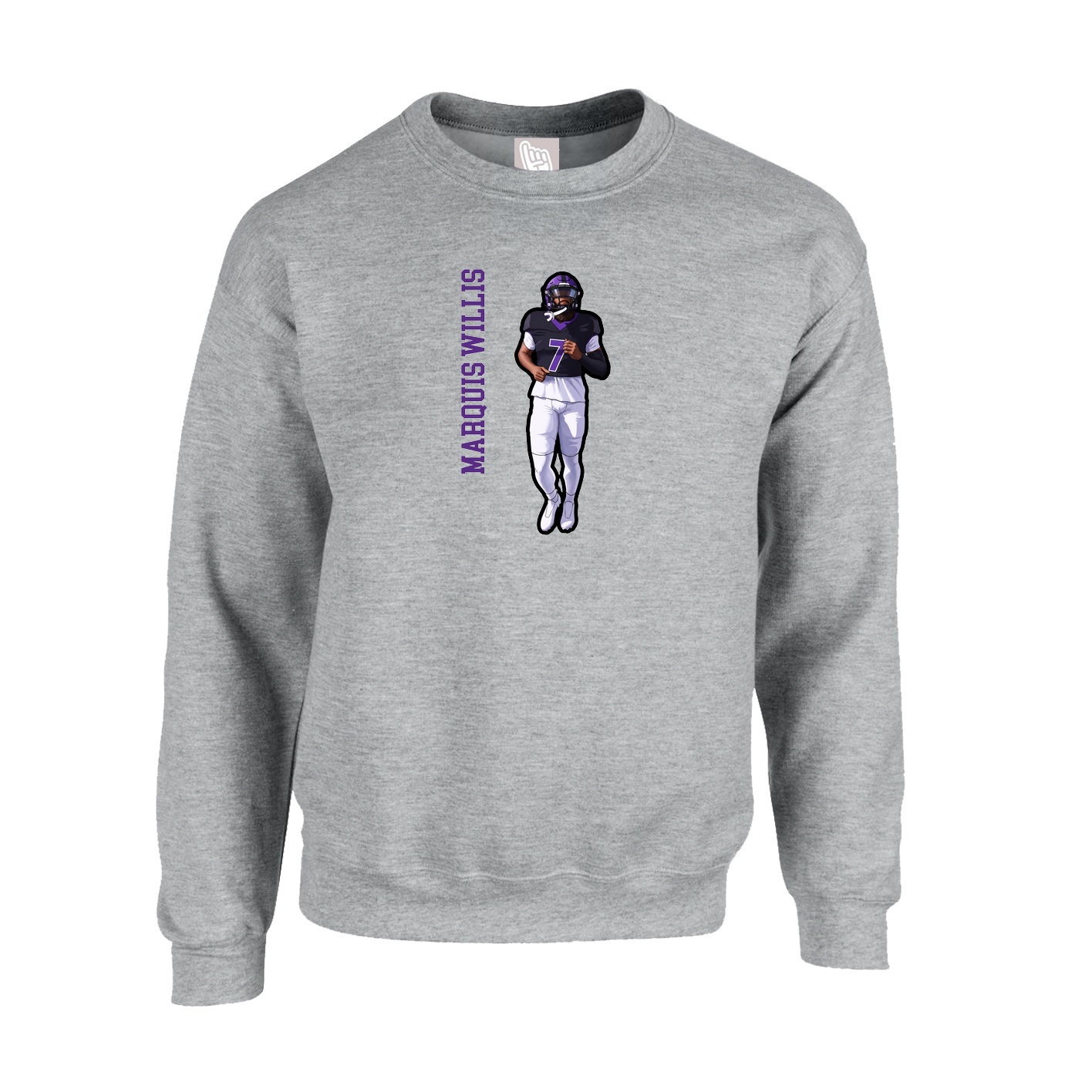 Fleece Crew — Name Vertical in Grey