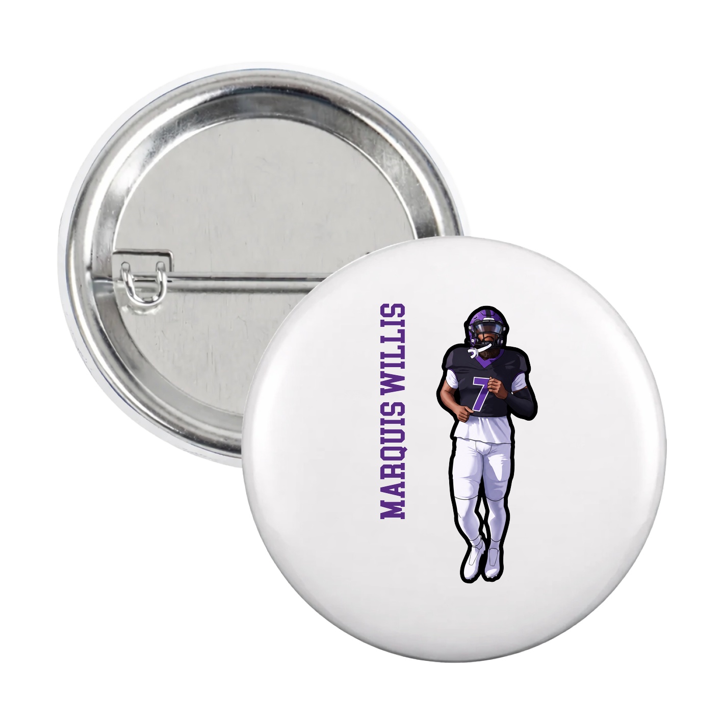 Game Day Button — Name Vertical in White