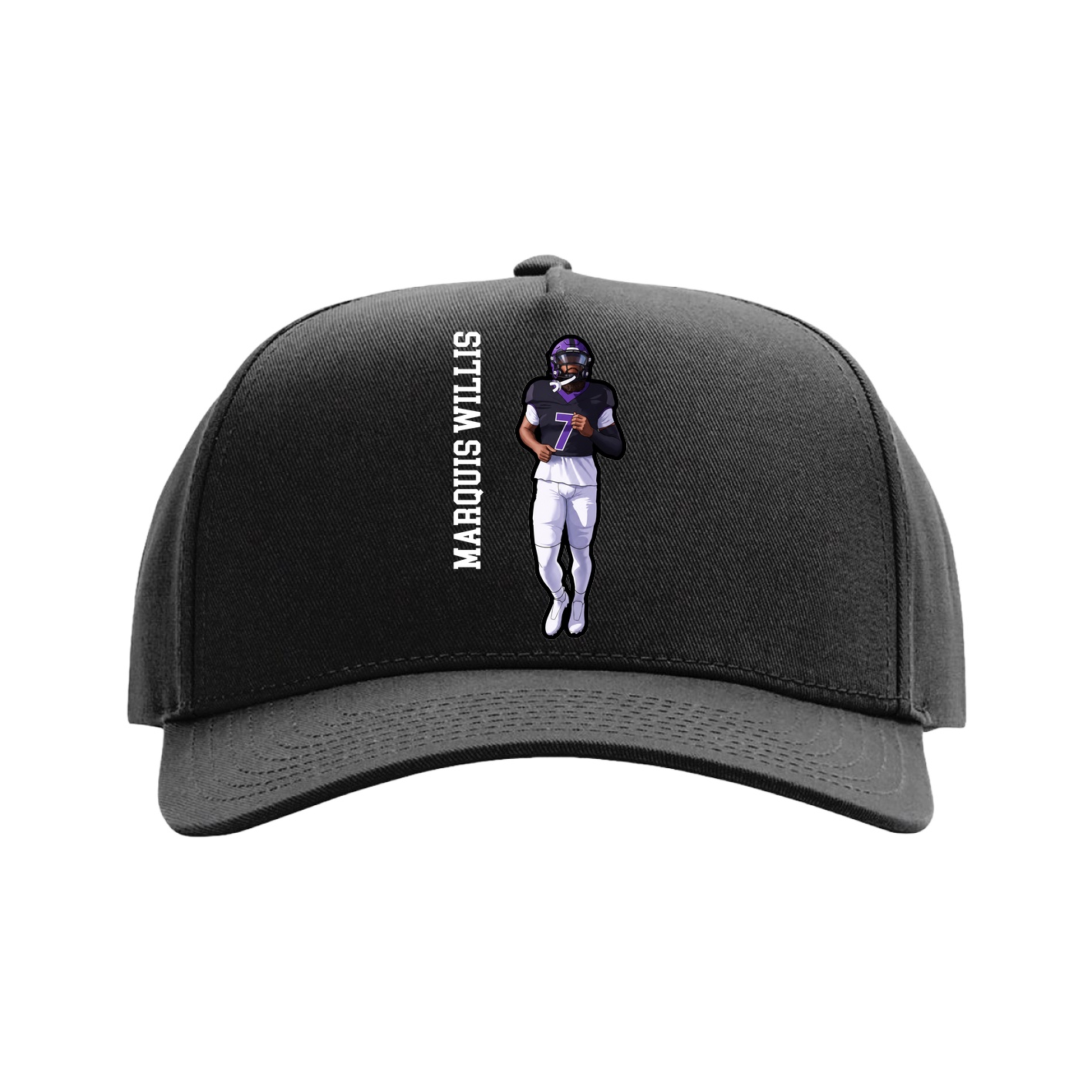 Full Fabric Five-Panel Champ Cap — Name Vertical in Black