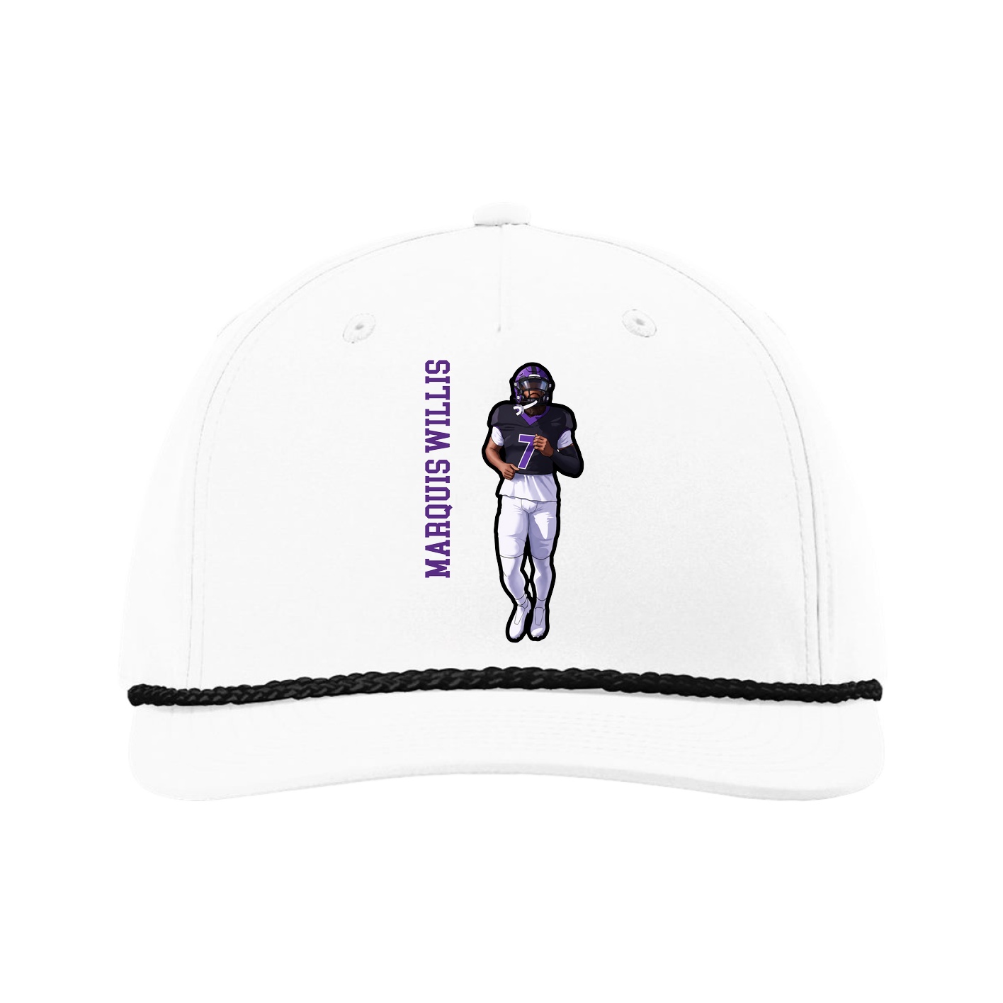 Five-Panel Classic Rope Cap — Name Vertical in White