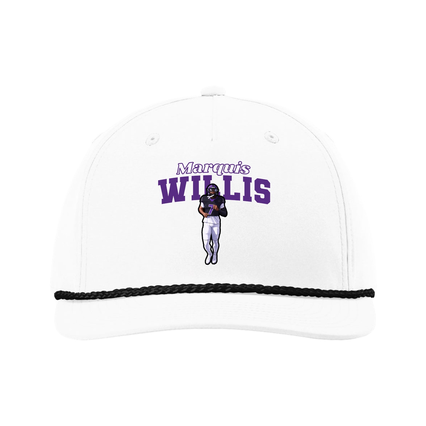 Five-Panel Classic Rope Cap — Name Arch in White