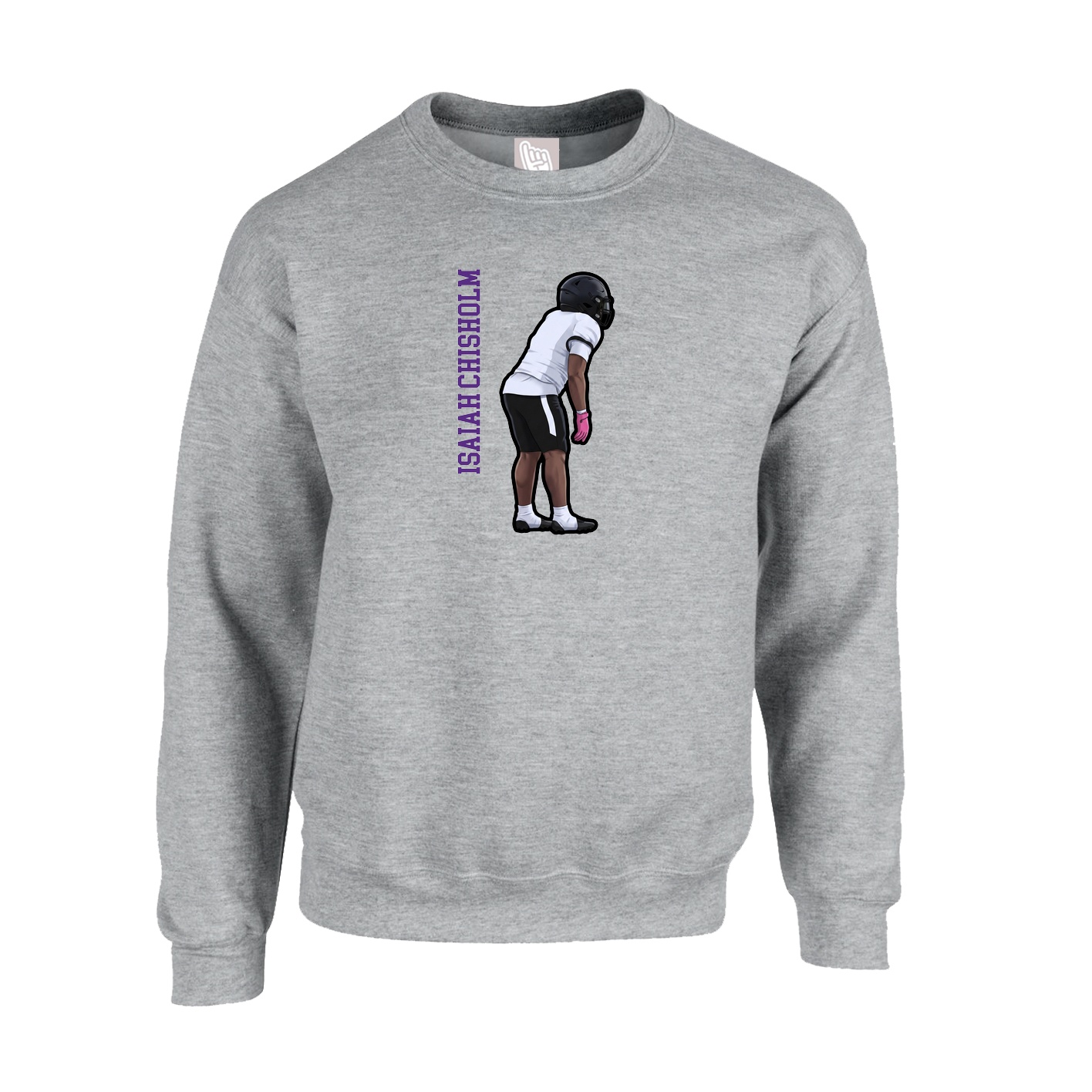 Fleece Crew — Name Vertical in Grey