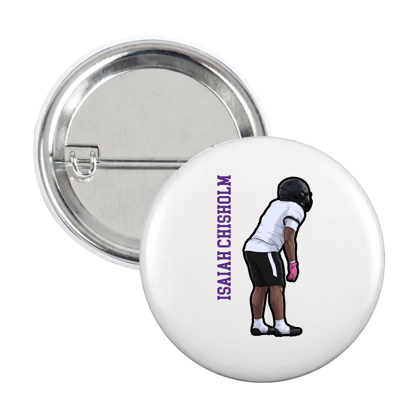 Game Day Button — Name Vertical in White