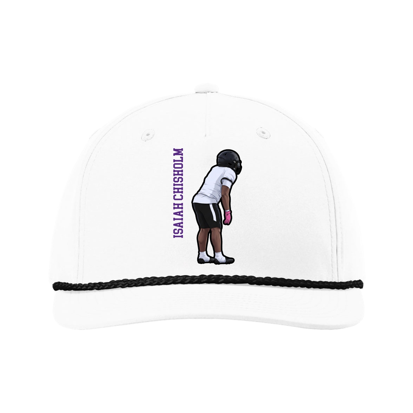 Five-Panel Classic Rope Cap — Name Vertical in White