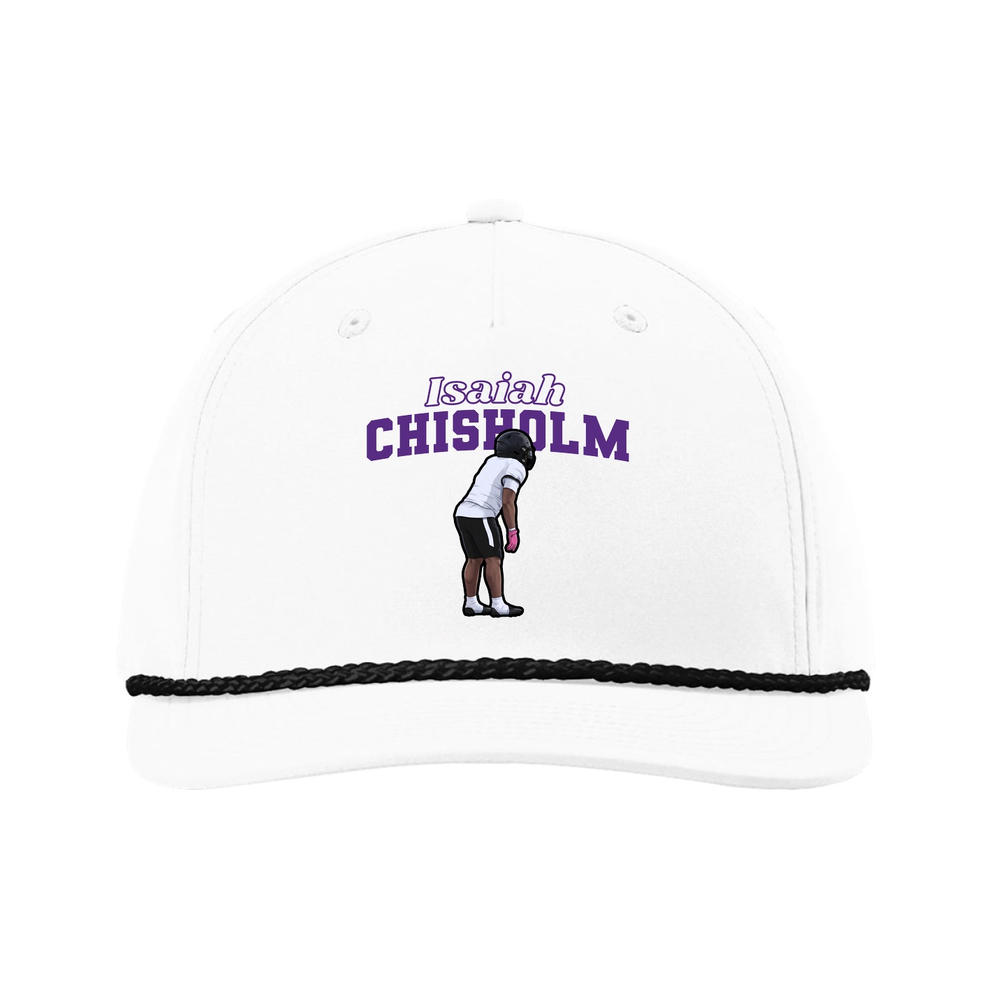 Five-Panel Classic Rope Cap — Name Arch in White