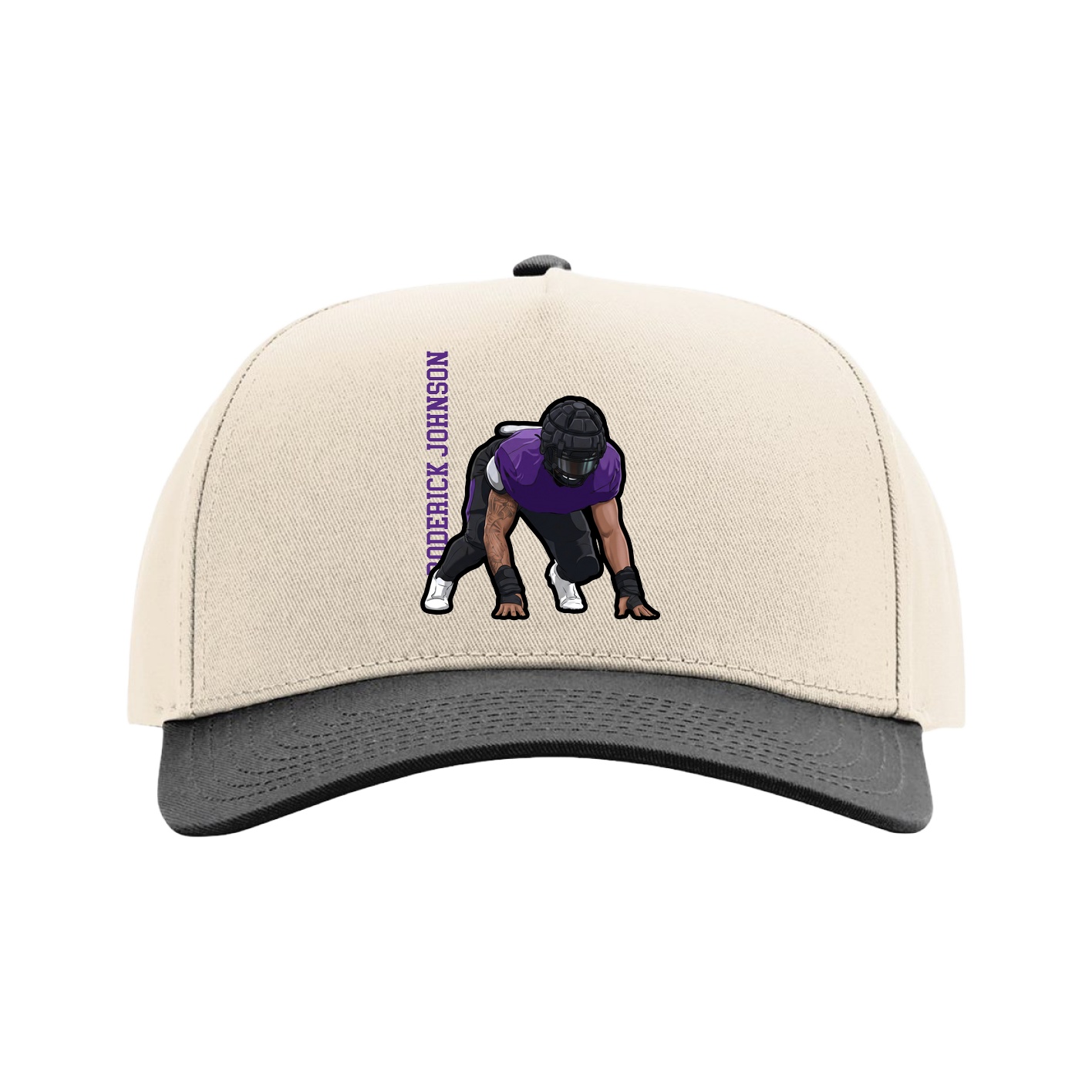 Full Fabric Five-Panel Champ Cap — Name Vertical in Cream/Black