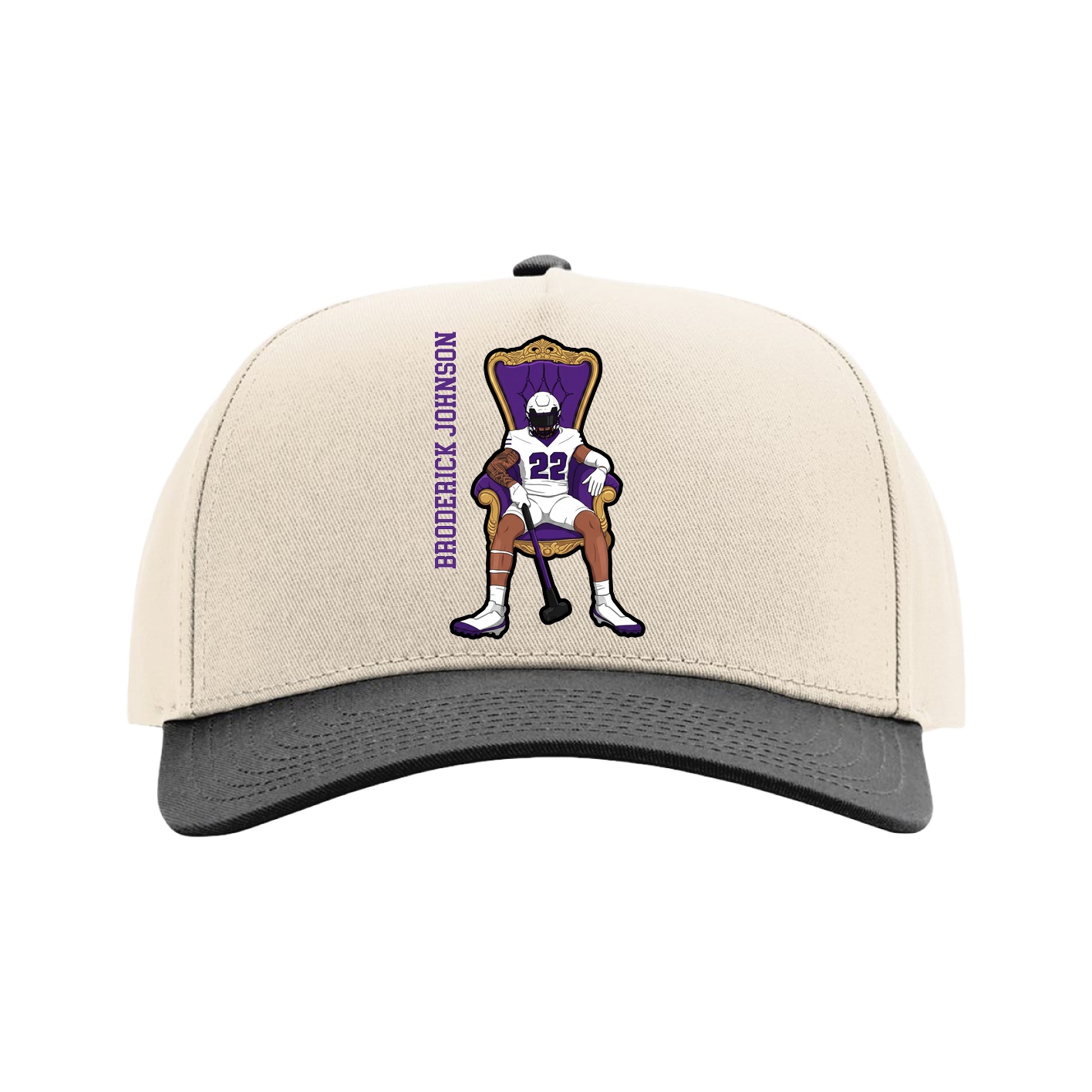 Full Fabric Five-Panel Champ Cap — Name Vertical in Cream/Black