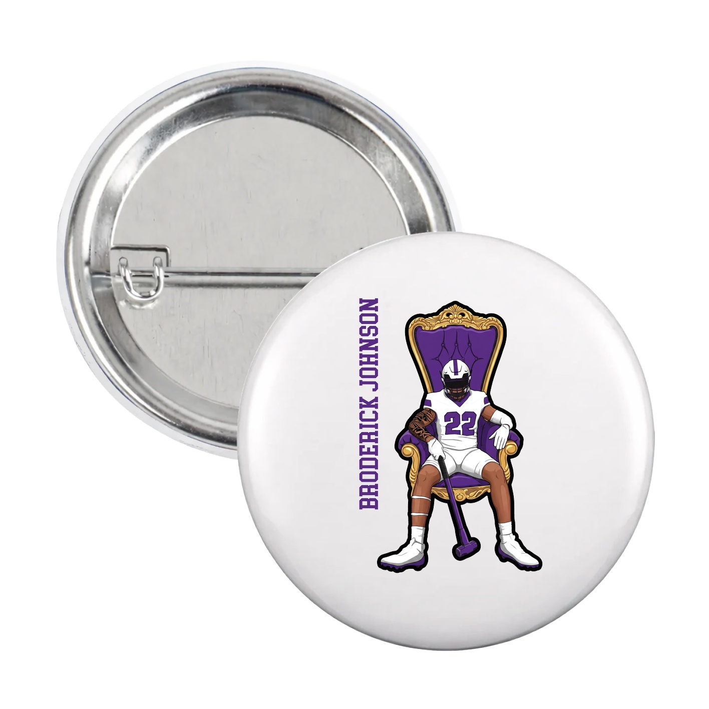 Game Day Button — Name Vertical in White