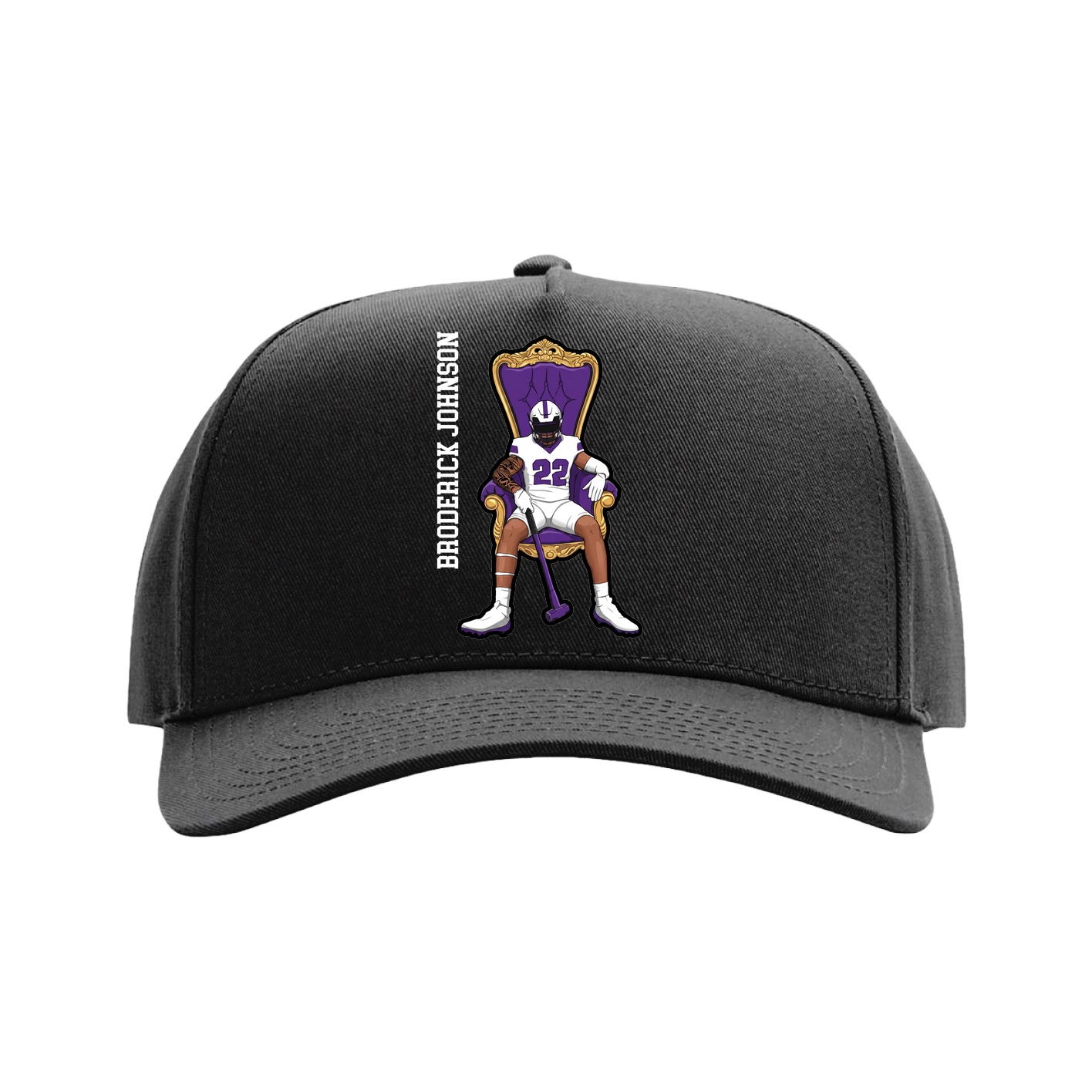 Full Fabric Five-Panel Champ Cap — Name Vertical in Black
