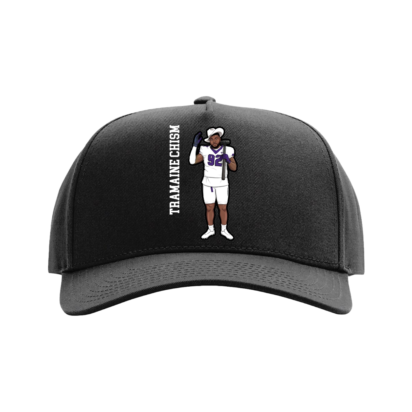 Full Fabric Five-Panel Champ Cap — Name Vertical in Black