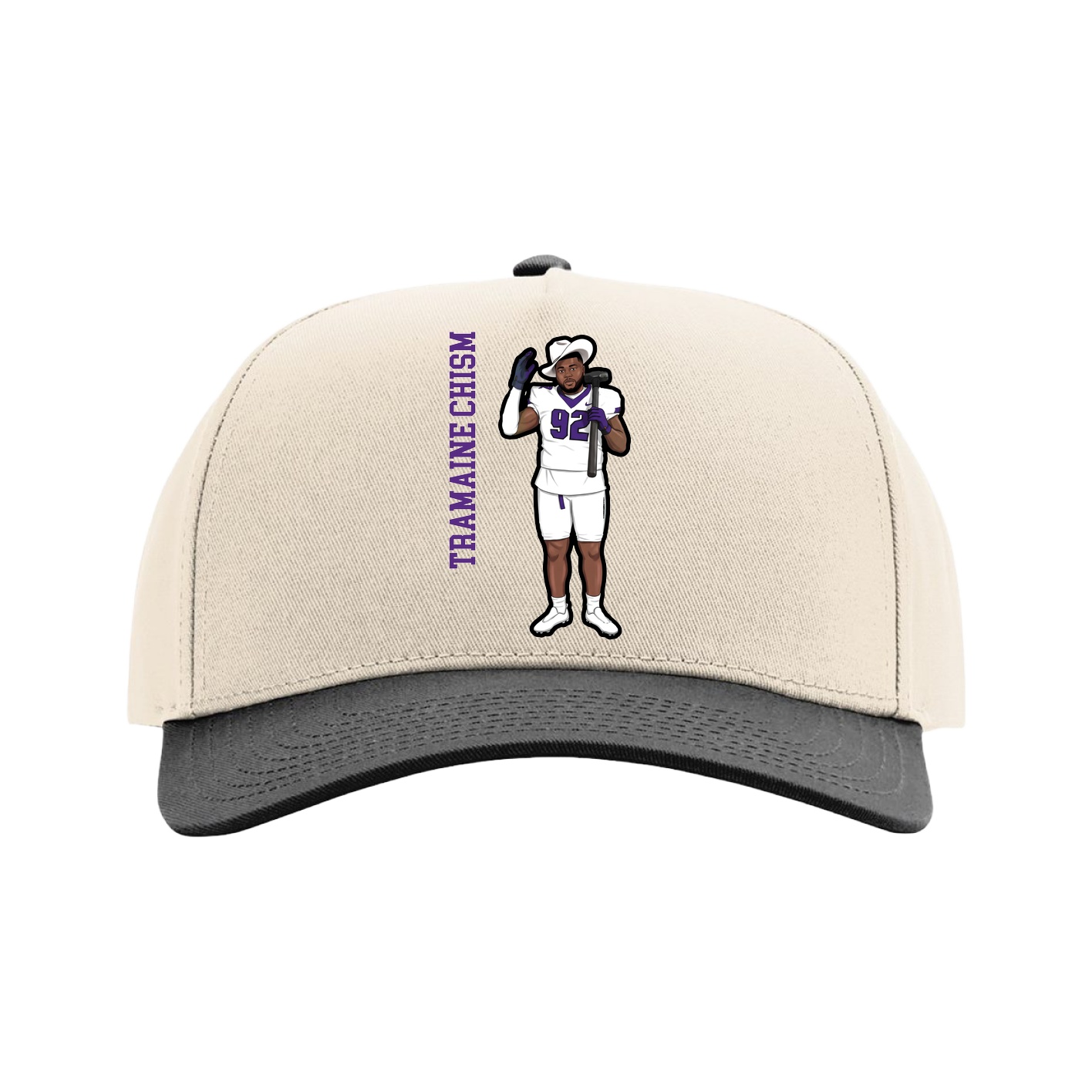 Full Fabric Five-Panel Champ Cap — Name Vertical in Cream/Black