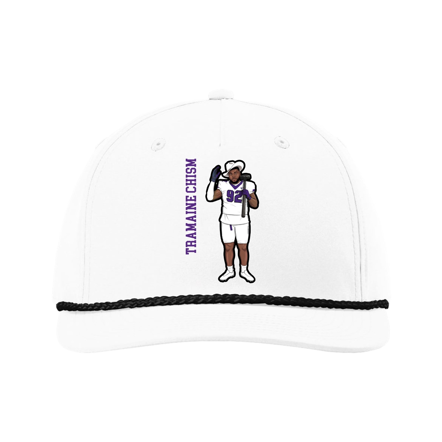 Five-Panel Classic Rope Cap — Name Vertical in White