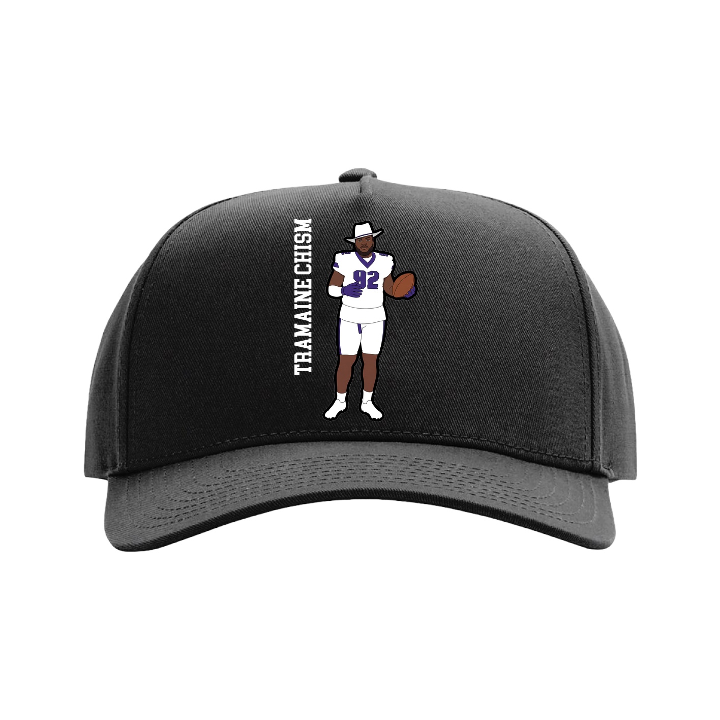 Full Fabric Five-Panel Champ Cap — Name Vertical in Black