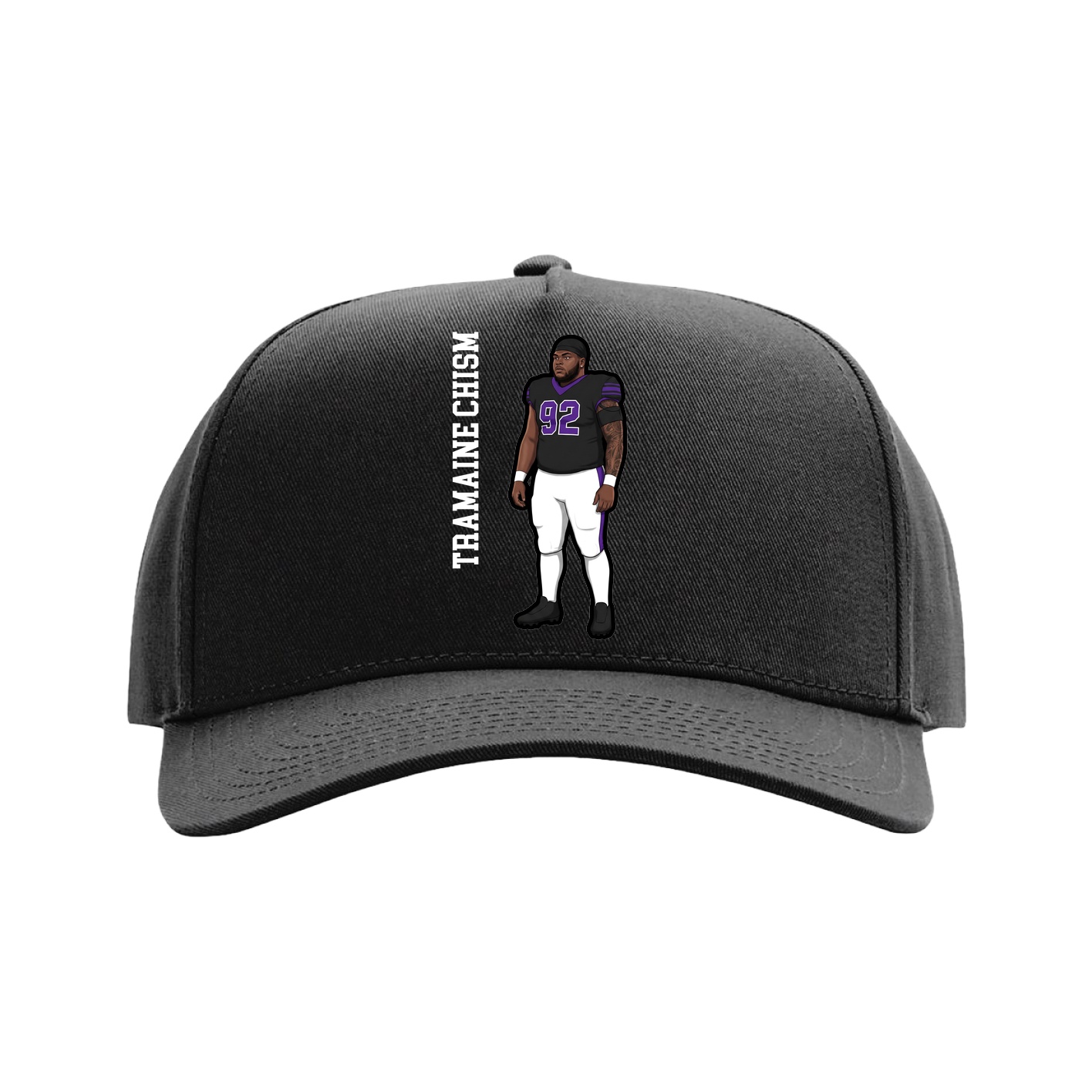 Full Fabric Five-Panel Champ Cap — Name Vertical in Black