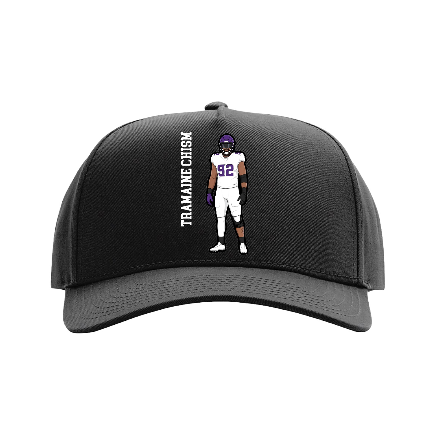Full Fabric Five-Panel Champ Cap — Name Vertical in Black