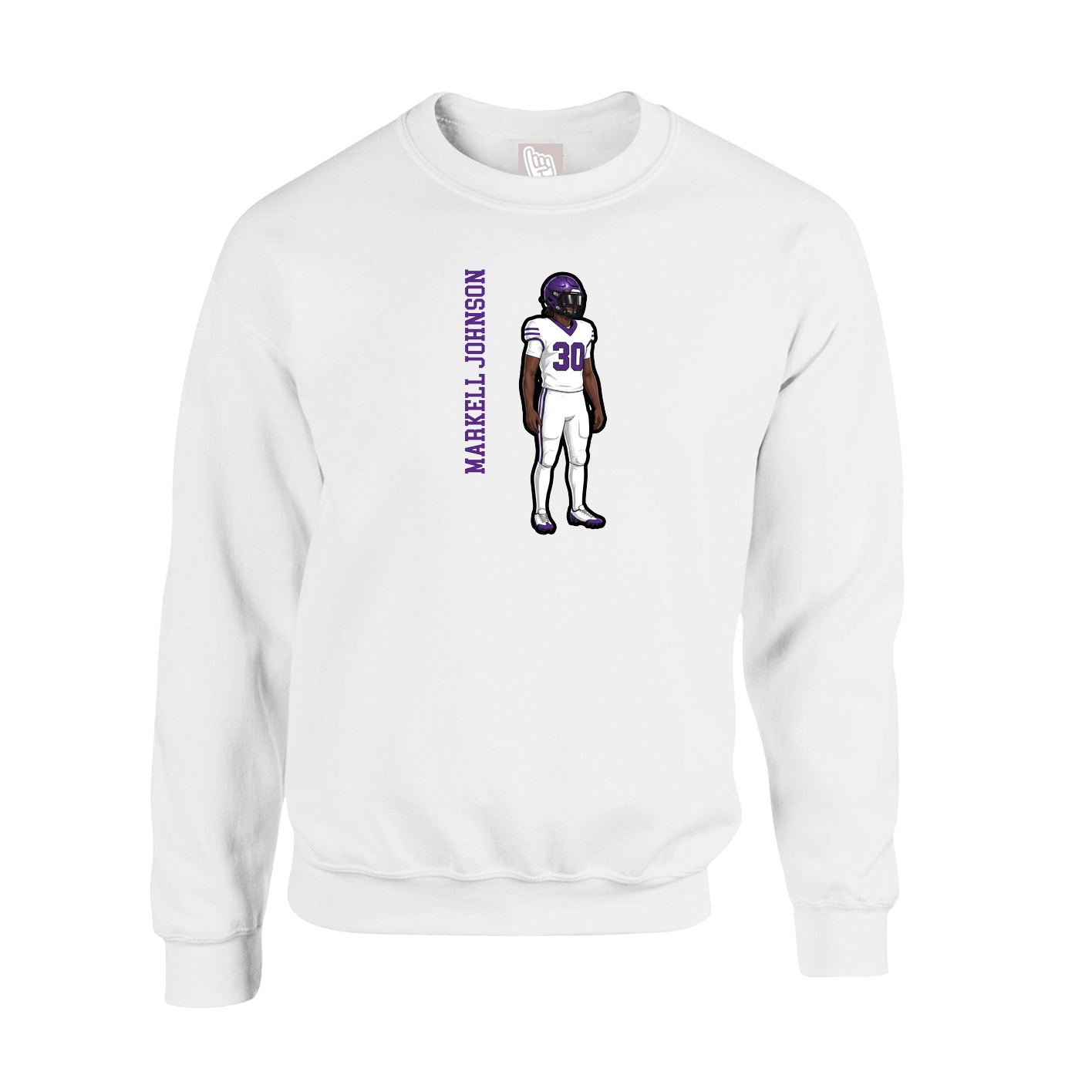 Fleece Crew — Name Vertical in White