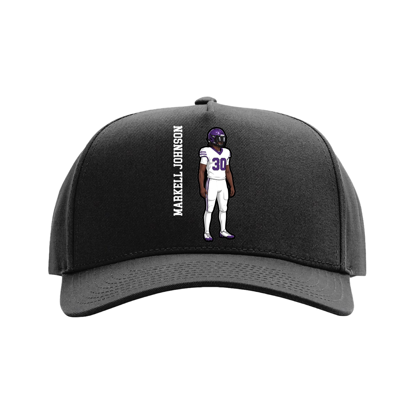 Full Fabric Five-Panel Champ Cap — Name Vertical in Black