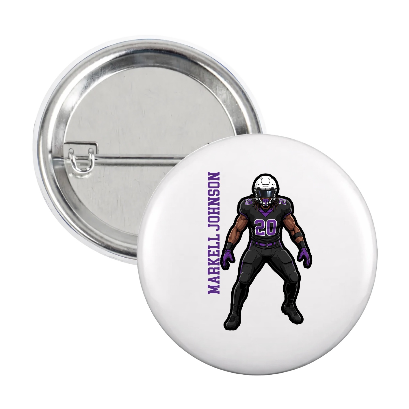 Game Day Button — Name Vertical in White