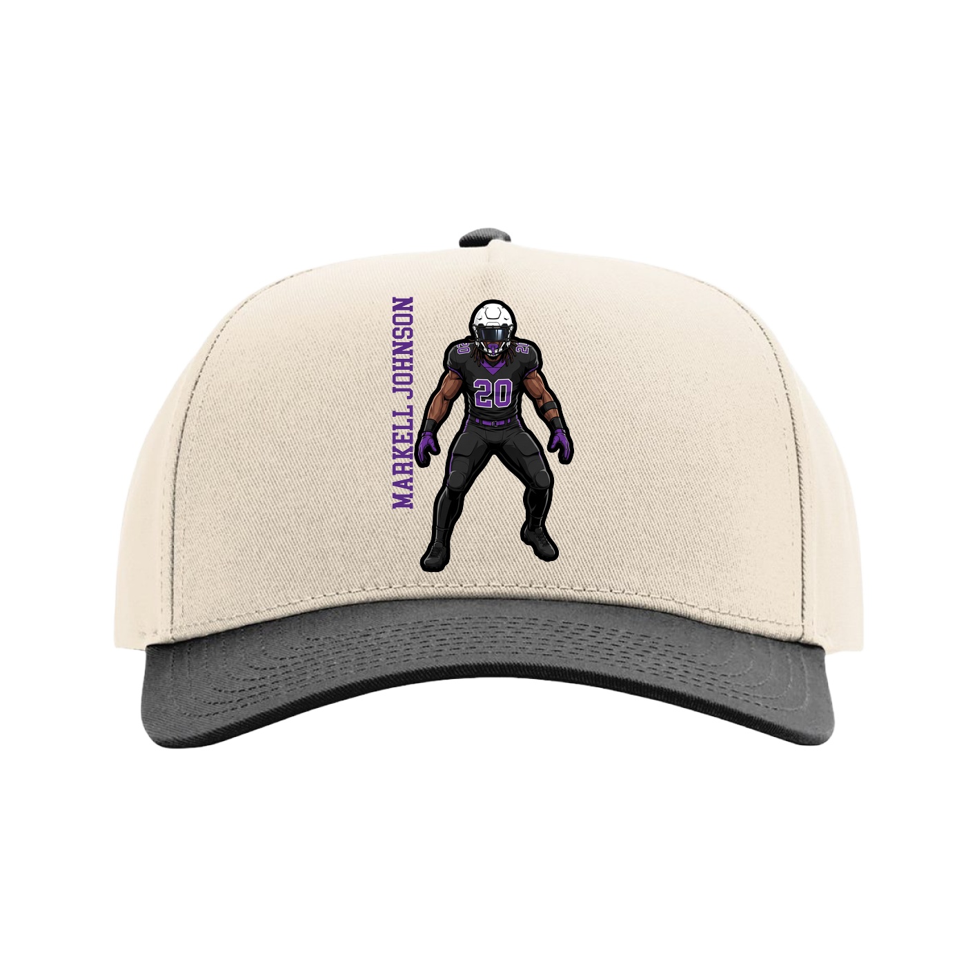 Full Fabric Five-Panel Champ Cap — Name Vertical in Cream/Black