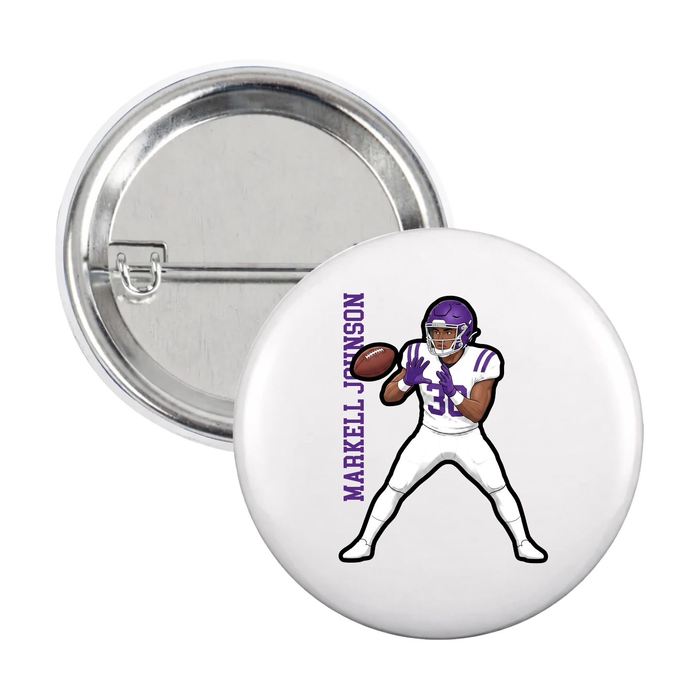 Game Day Button — Name Vertical in White