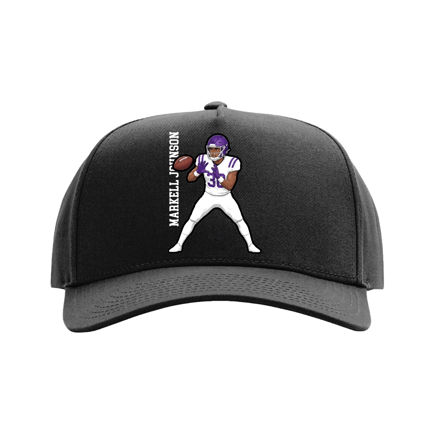 Full Fabric Five-Panel Champ Cap — Name Vertical in Black
