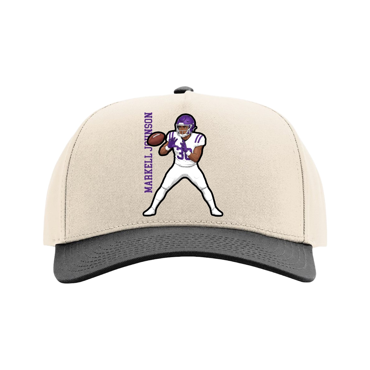 Full Fabric Five-Panel Champ Cap — Name Vertical in Cream/Black