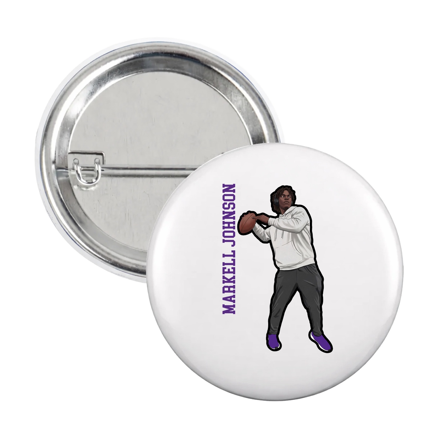 Game Day Button — Name Vertical in White