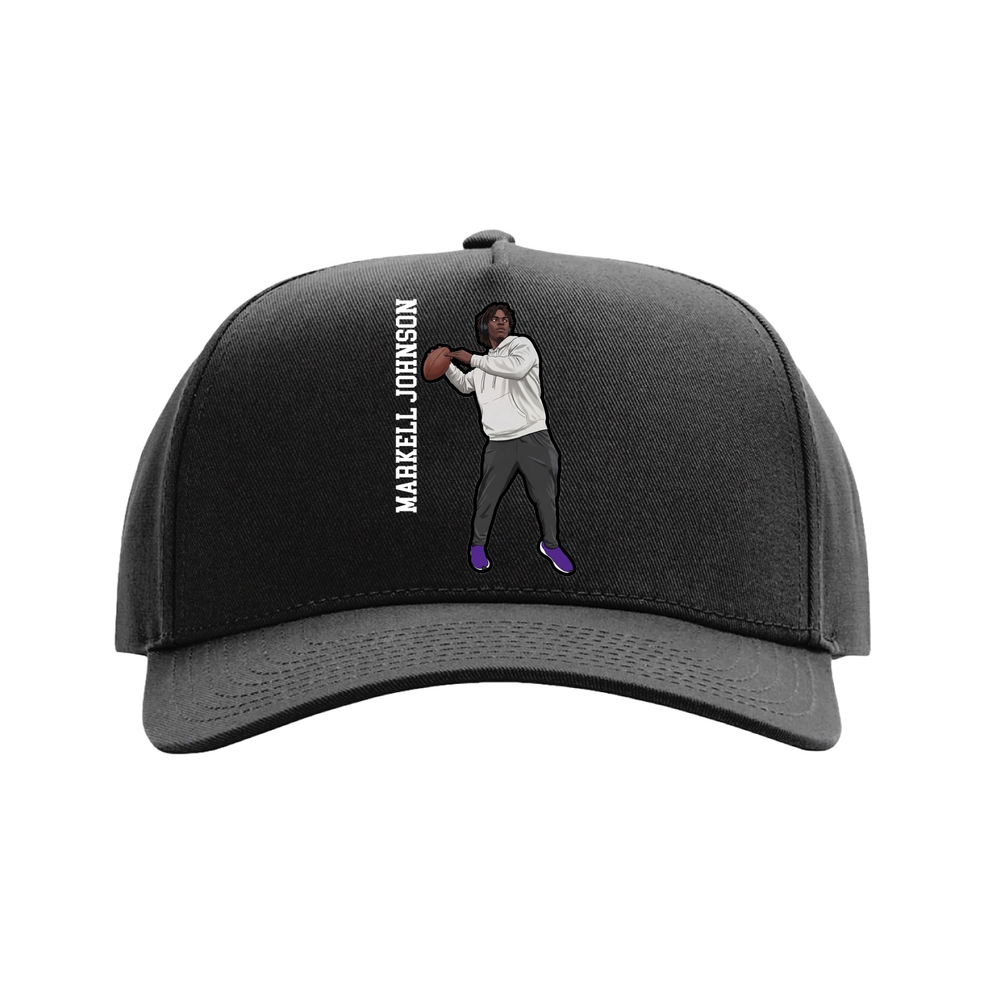 Full Fabric Five-Panel Champ Cap — Name Vertical in Black