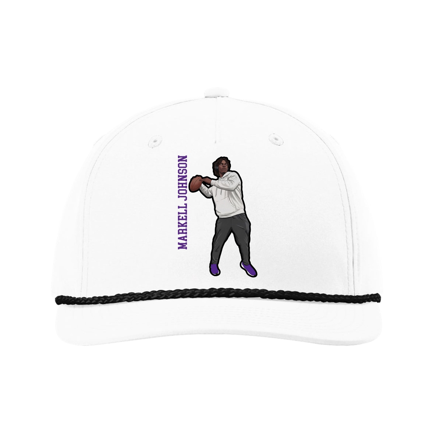 Five-Panel Classic Rope Cap — Name Vertical in White
