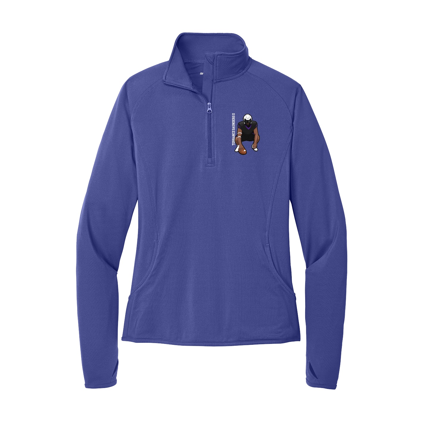 Women's Q-Zip Pullover — Name Vertical in Purple