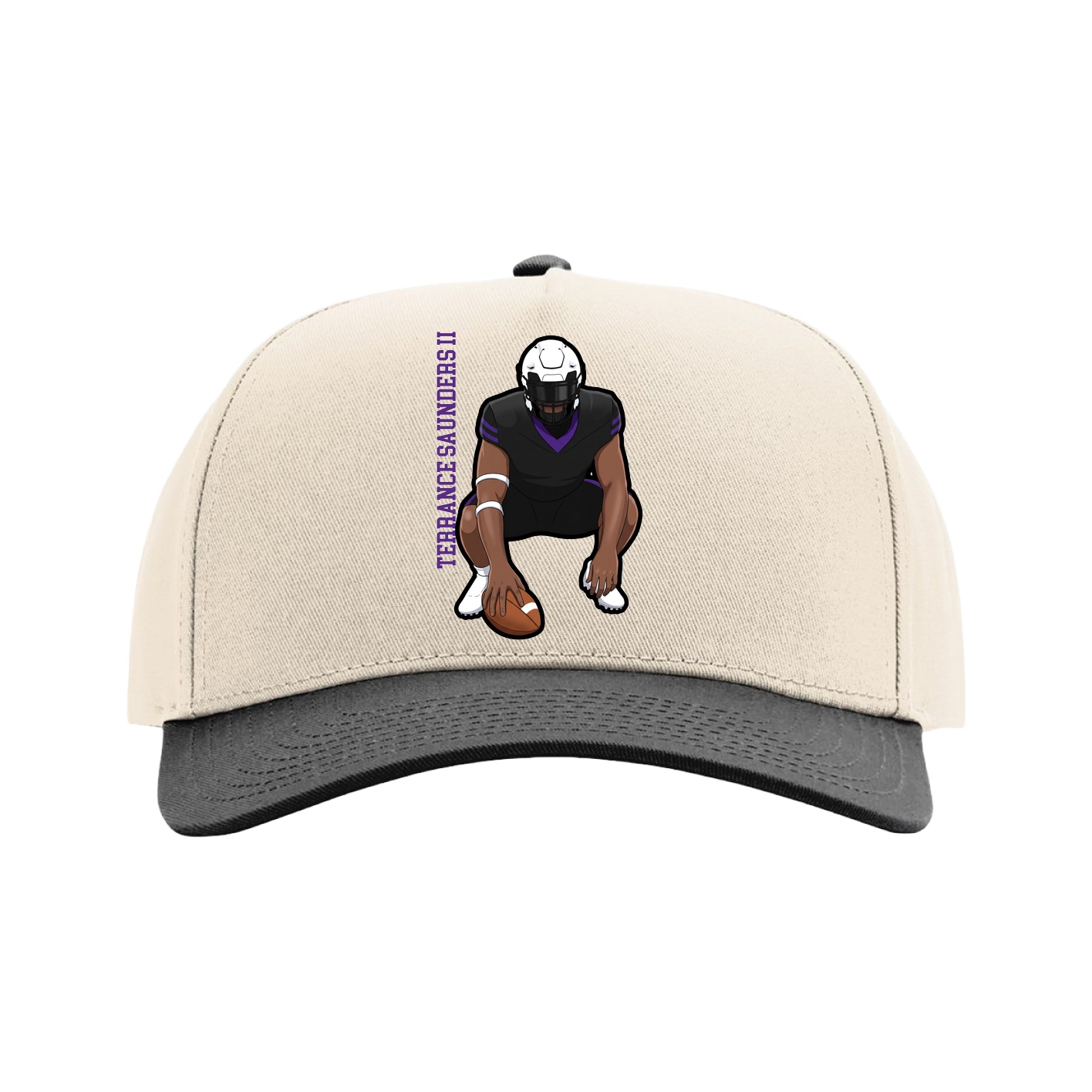 Full Fabric Five-Panel Champ Cap — Name Vertical in Cream/Black