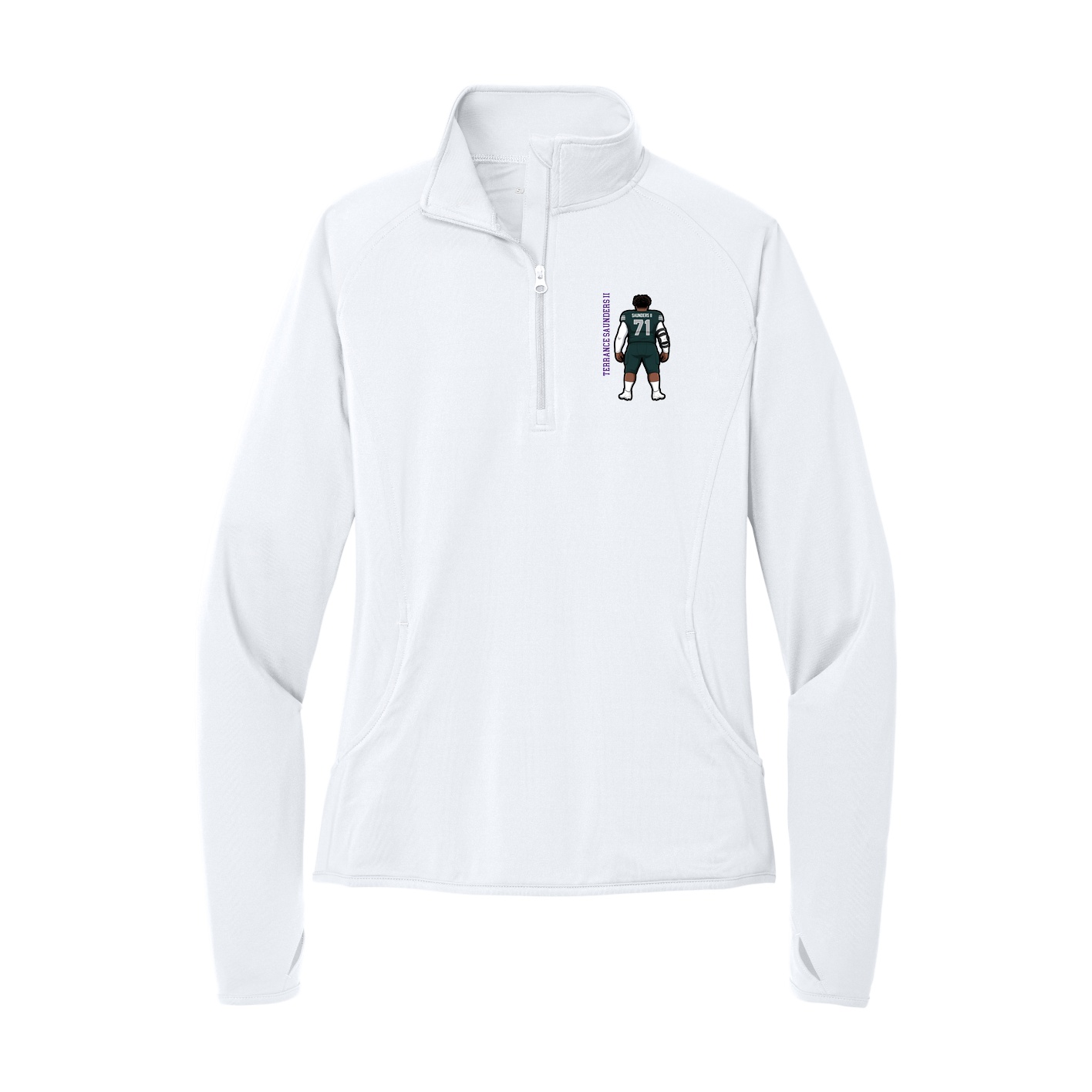 Women's Q-Zip Pullover — Name Vertical in White