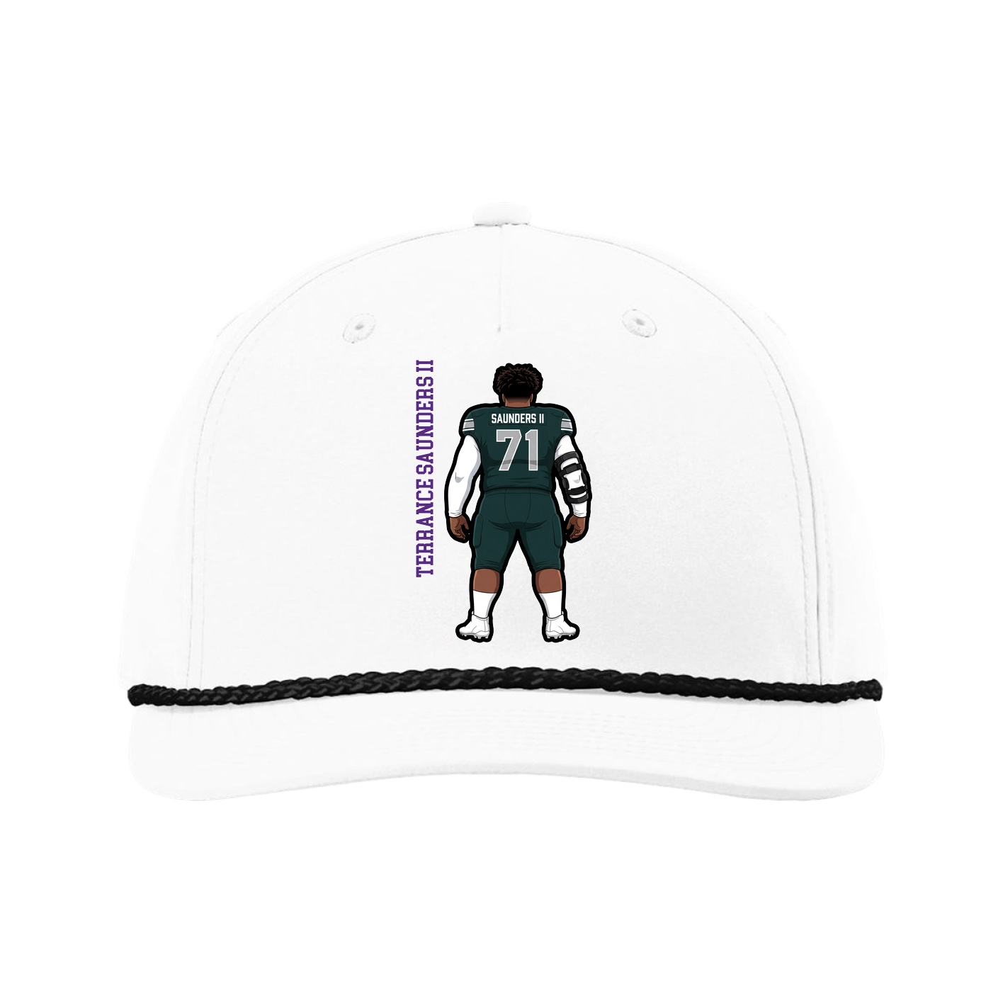 Five-Panel Classic Rope Cap — Name Vertical in White