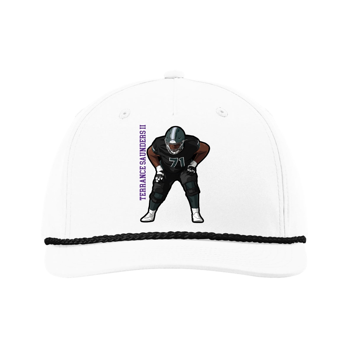 Five-Panel Classic Rope Cap — Name Vertical in White