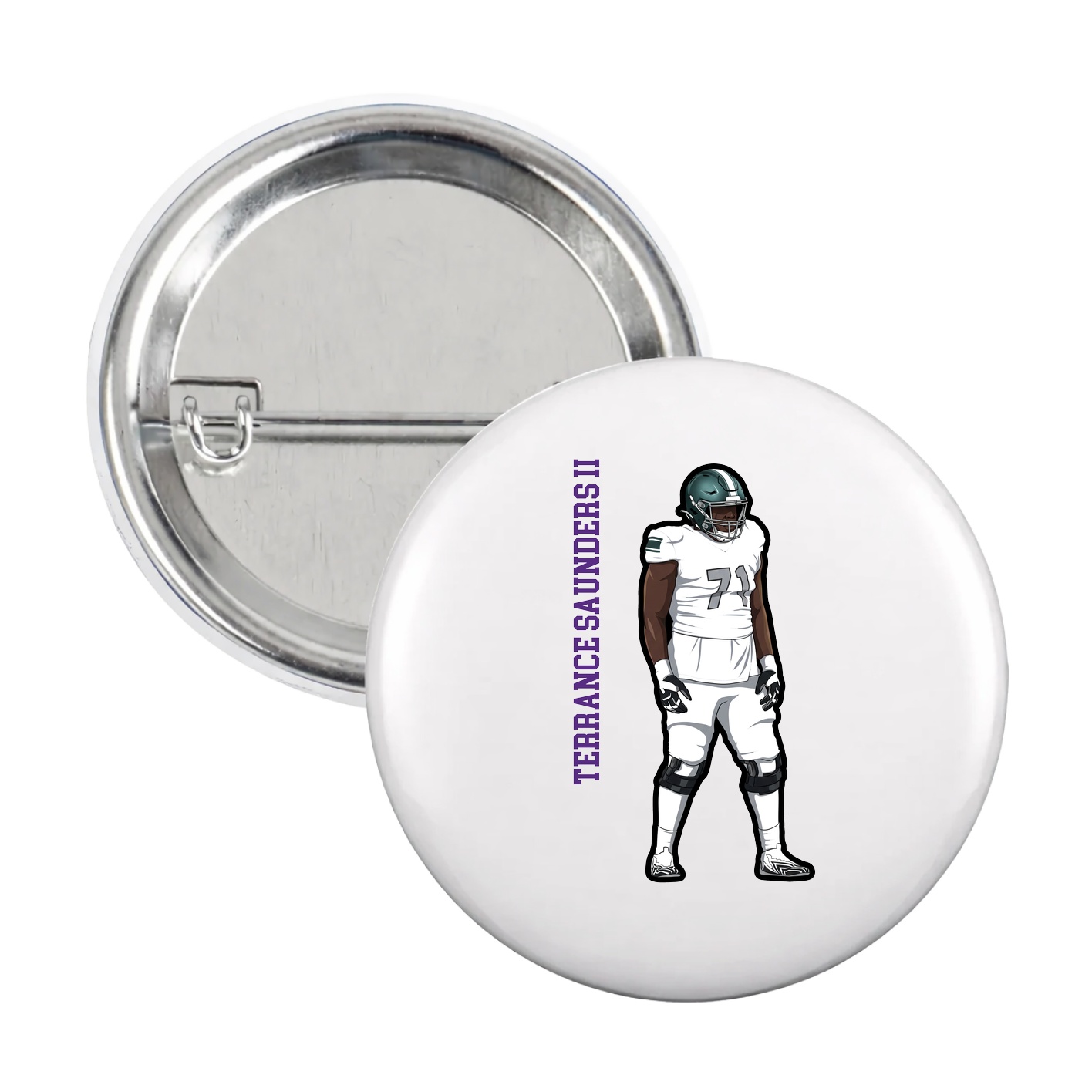 Game Day Button — Name Vertical in White