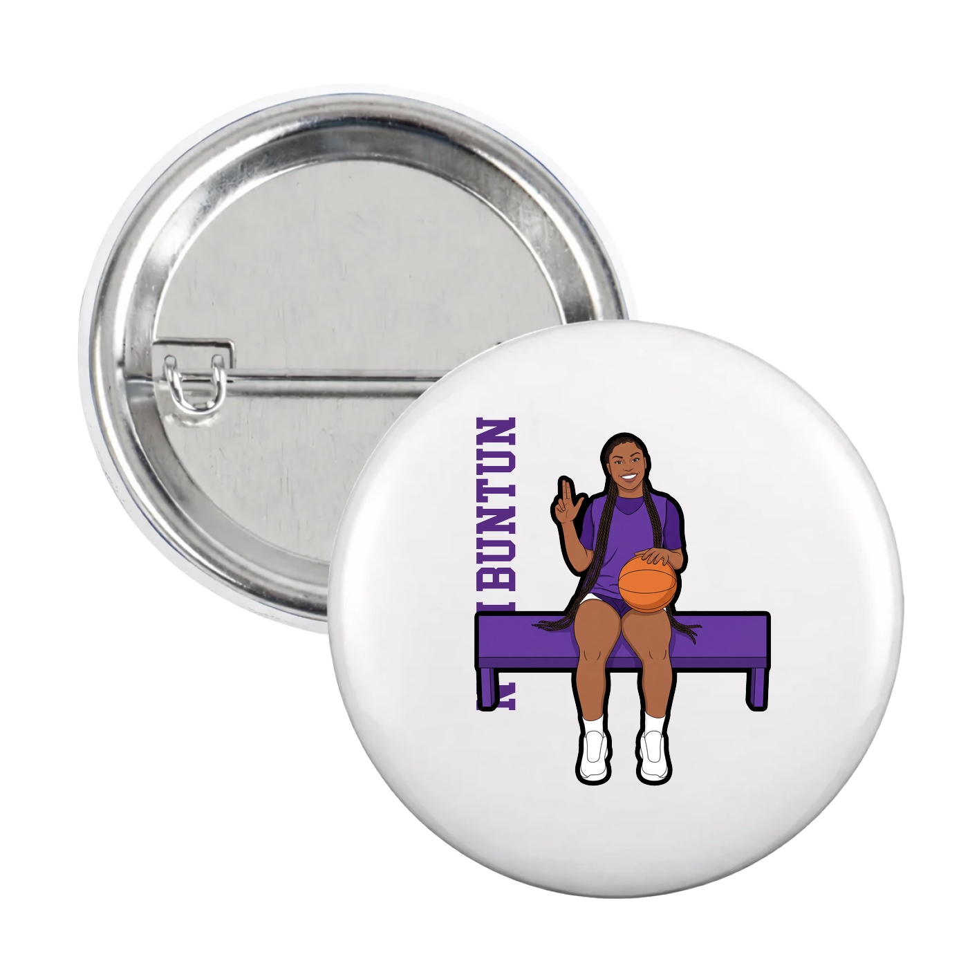 Game Day Button — Name Vertical in White