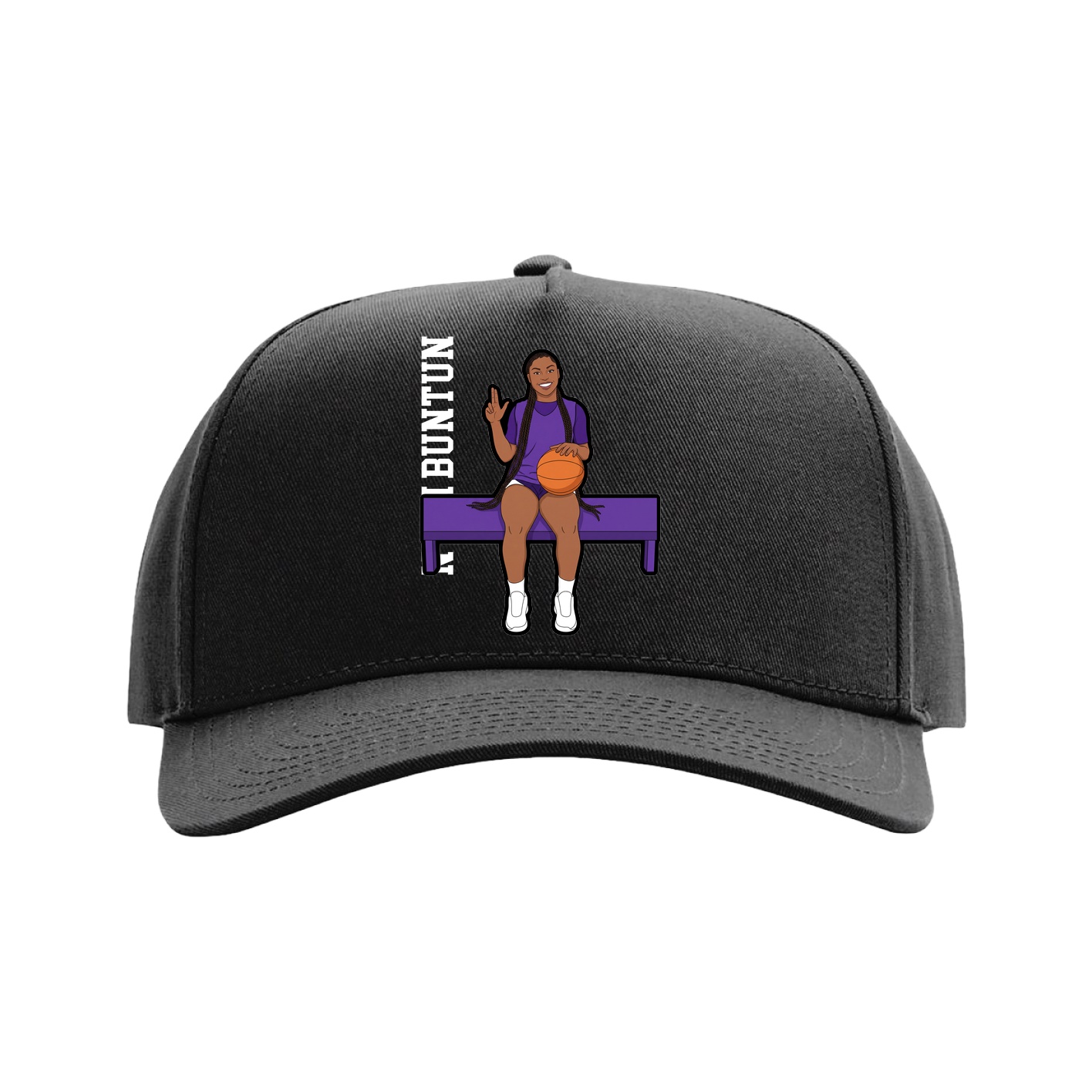 Full Fabric Five-Panel Champ Cap — Name Vertical in Black