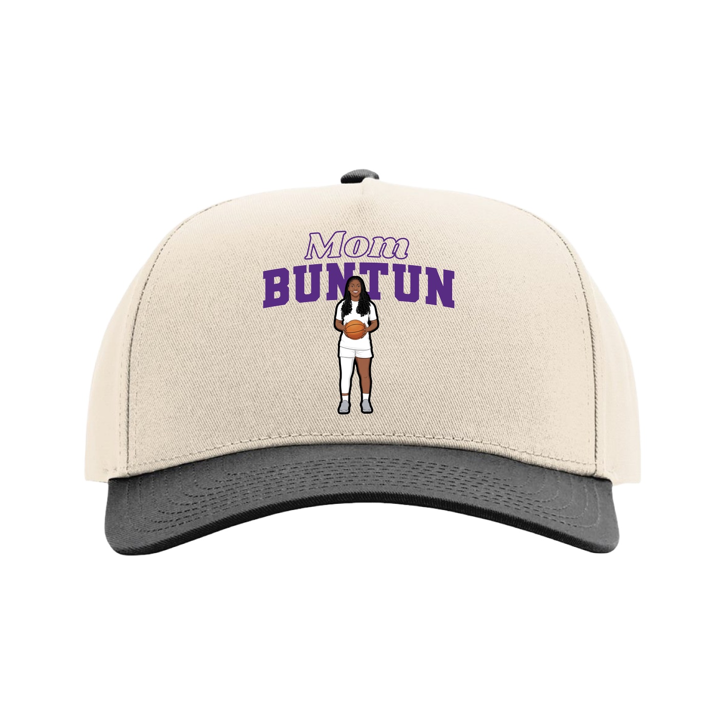 Full Fabric Five-Panel Champ Cap — Mothers Day Block in Cream/Black