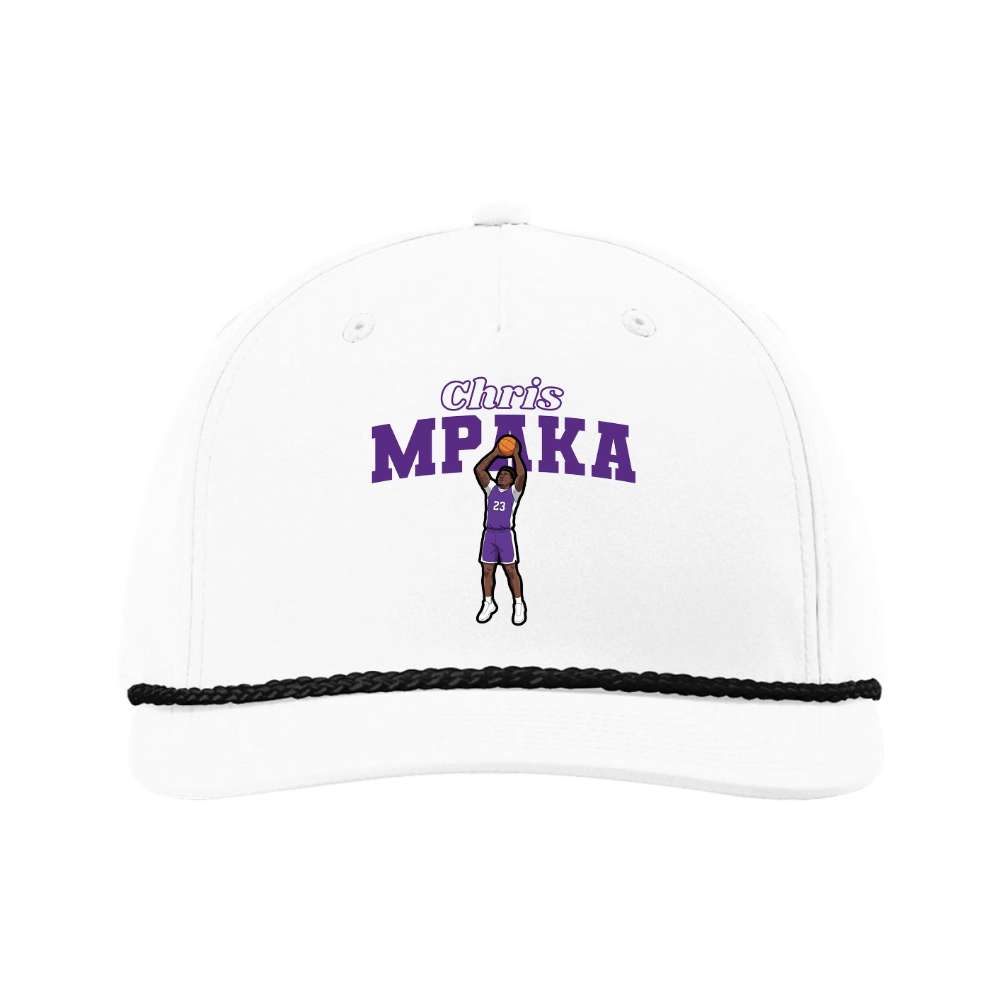 Five-Panel Classic Rope Cap — Name Arch in White