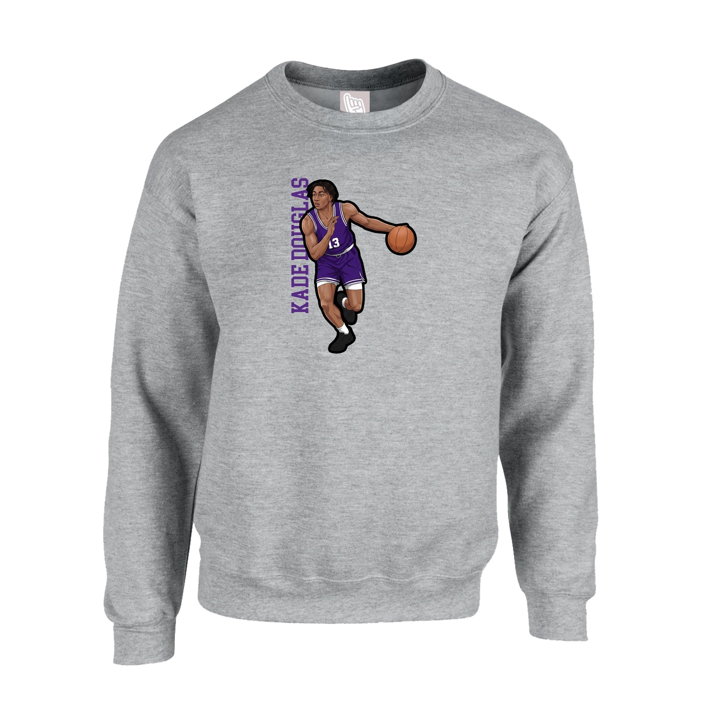 Fleece Crew — Name Vertical in Grey