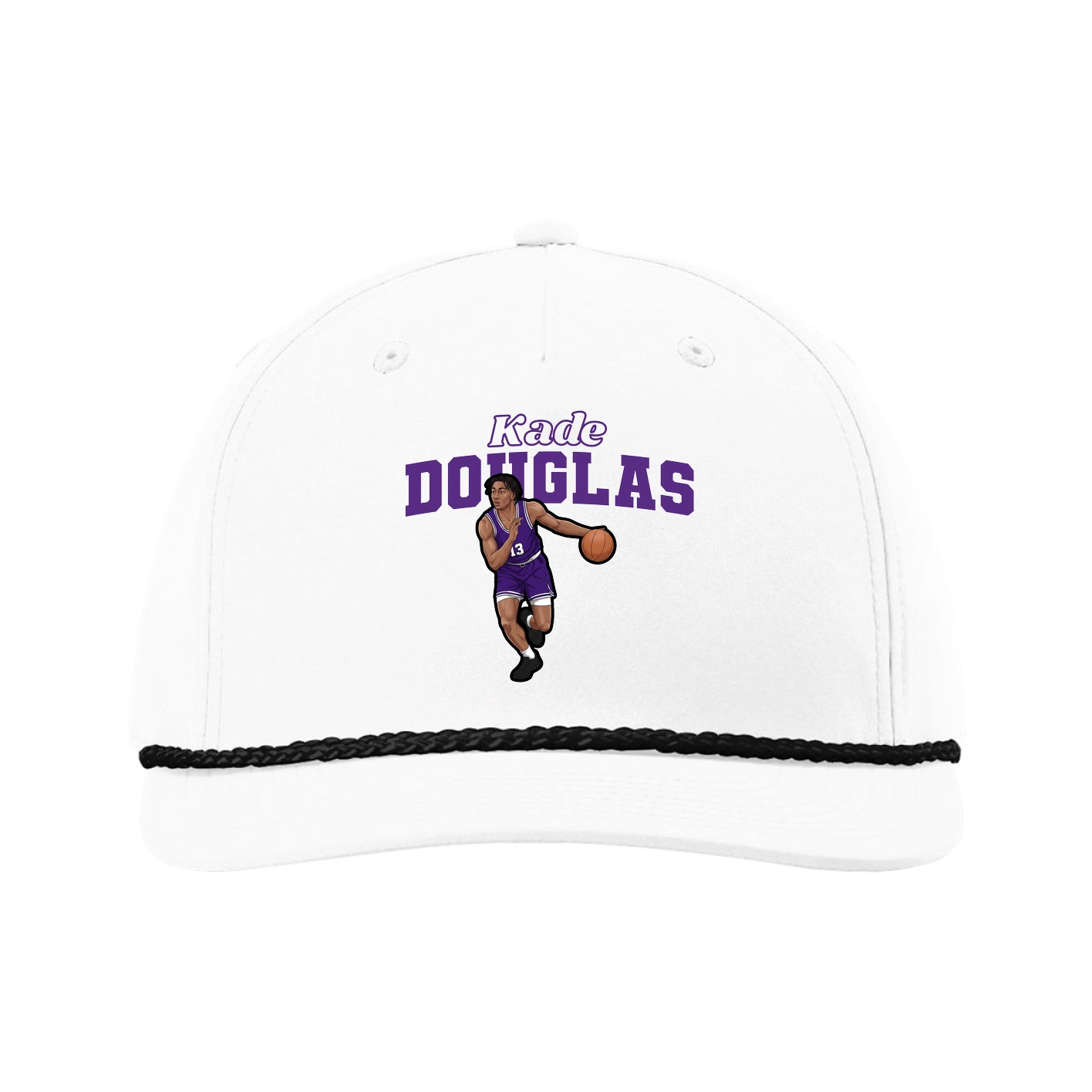 Five-Panel Classic Rope Cap — Name Arch in White