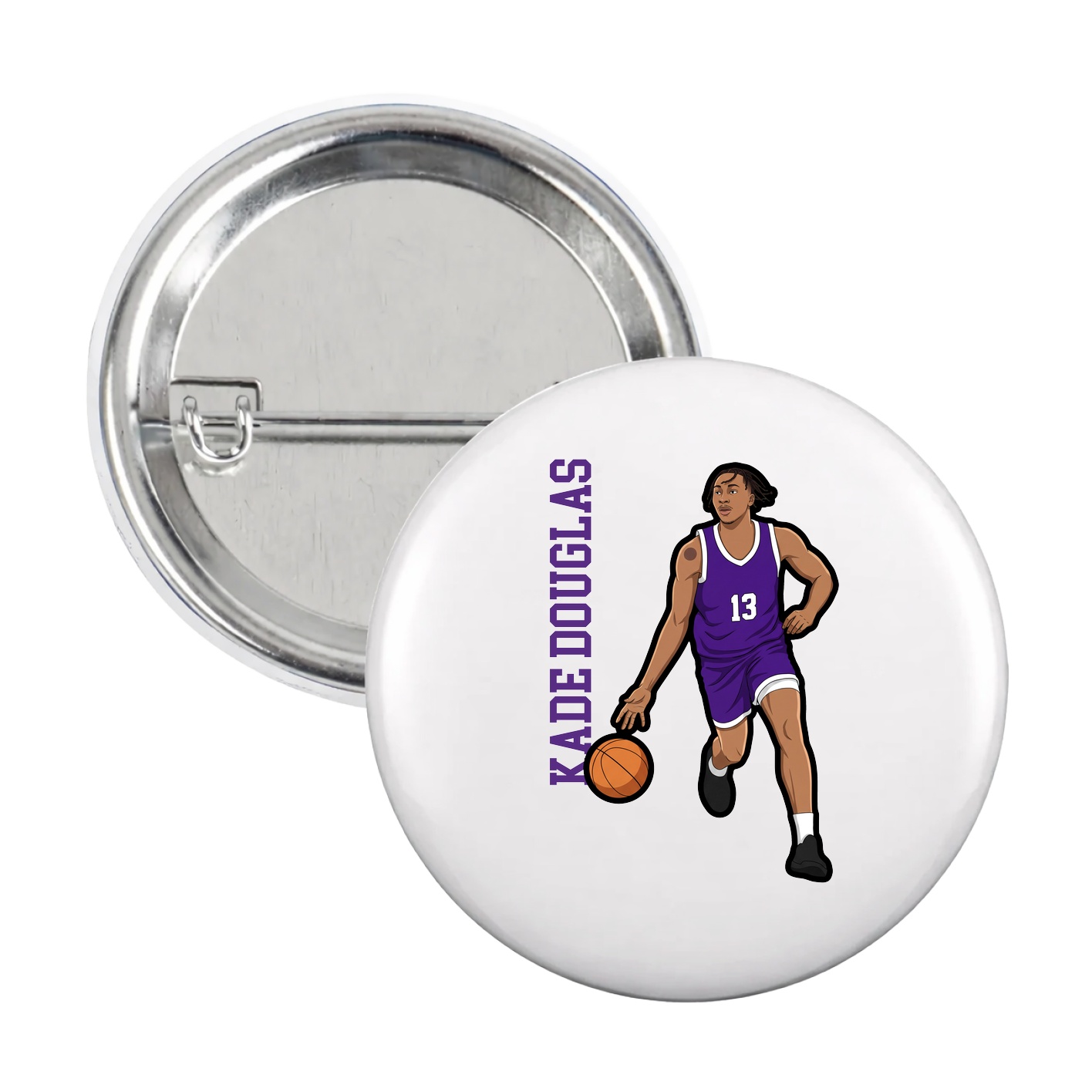 Game Day Button — Name Vertical in White