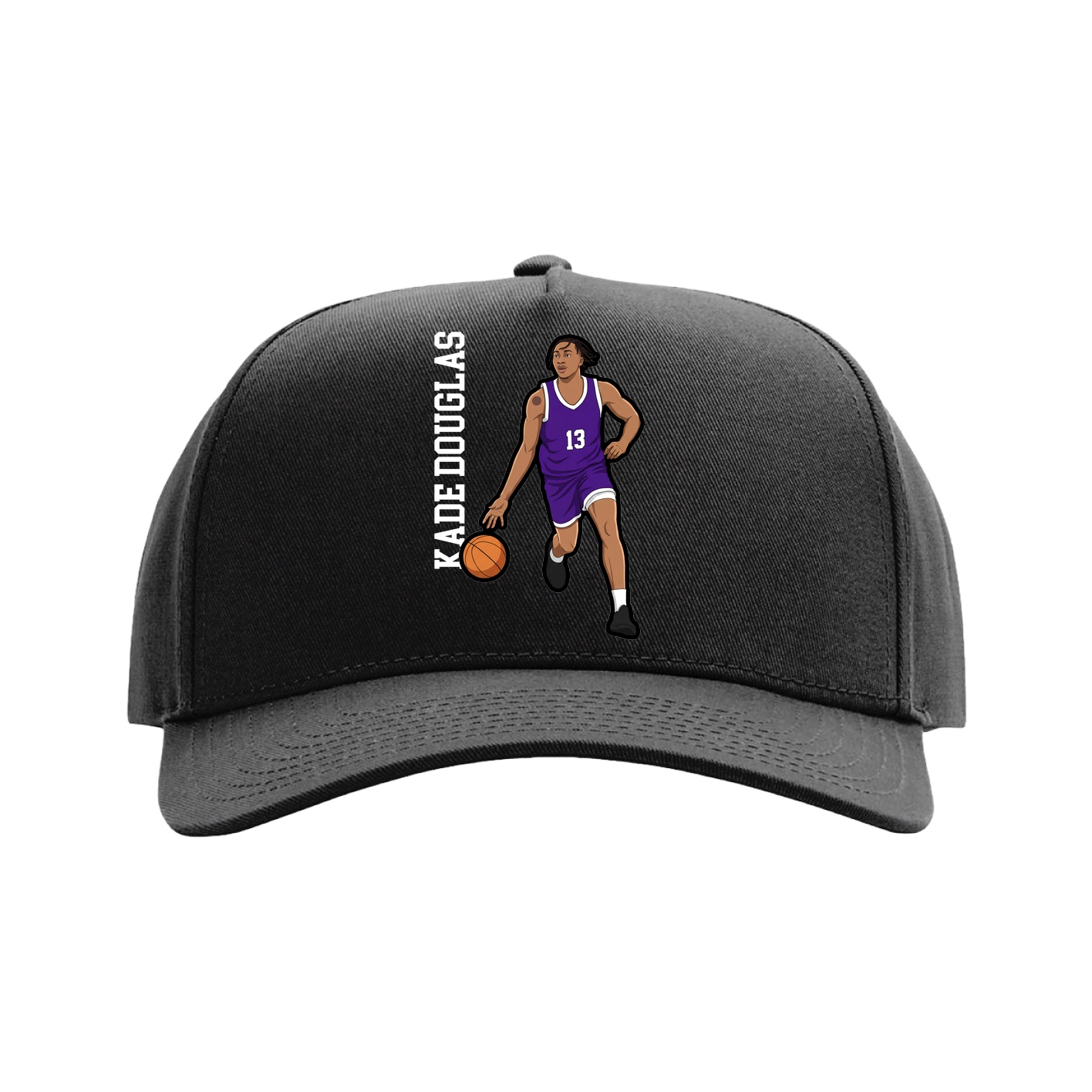 Full Fabric Five-Panel Champ Cap — Name Vertical in Black