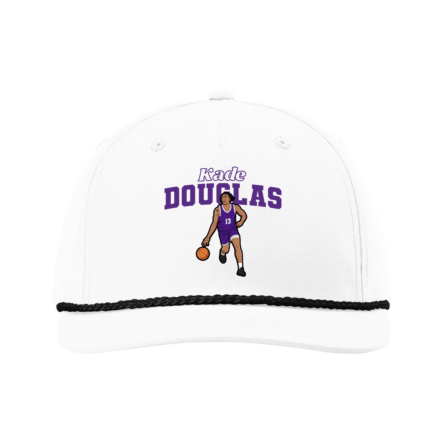 Five-Panel Classic Rope Cap — Name Arch in White