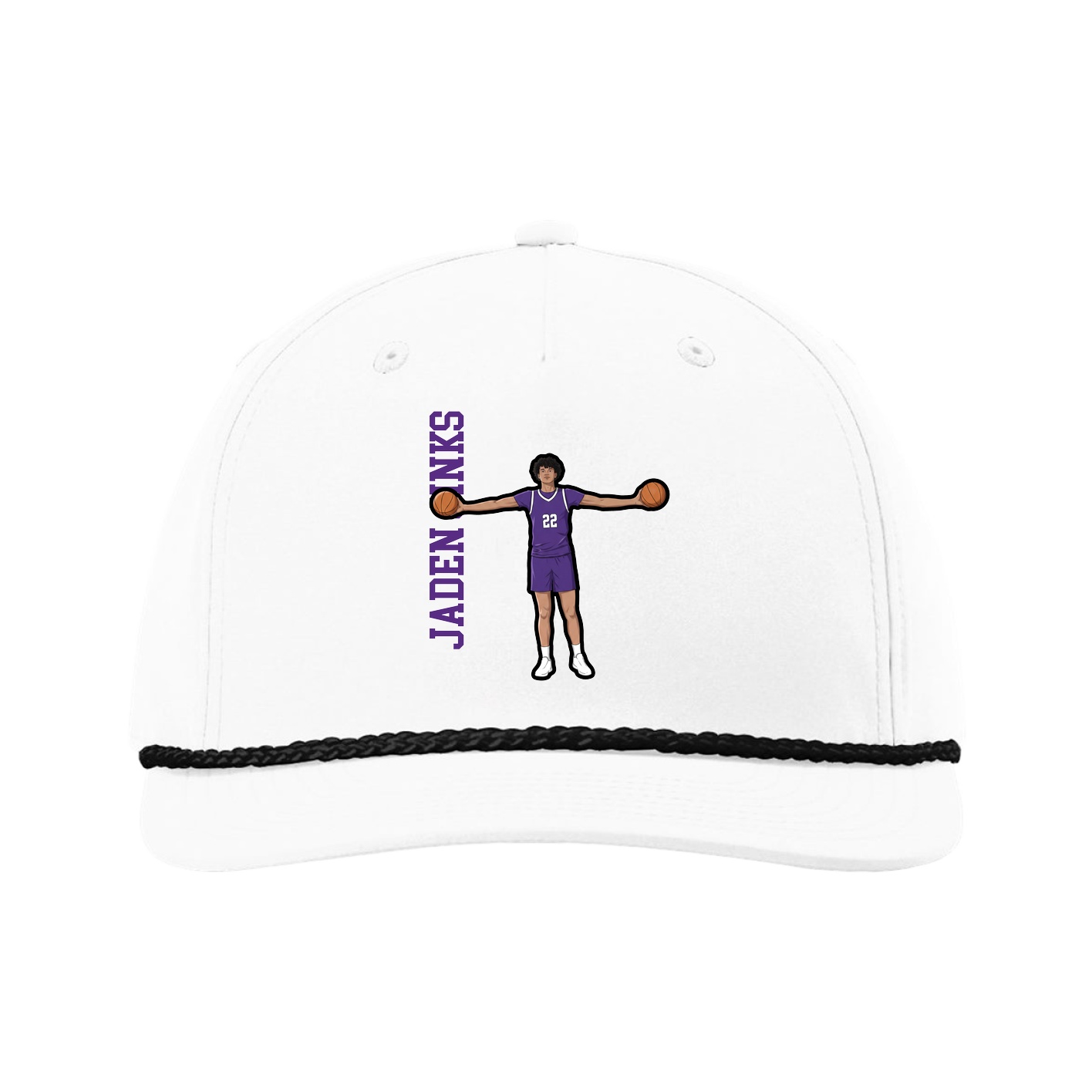 Five-Panel Classic Rope Cap — Name Vertical in White