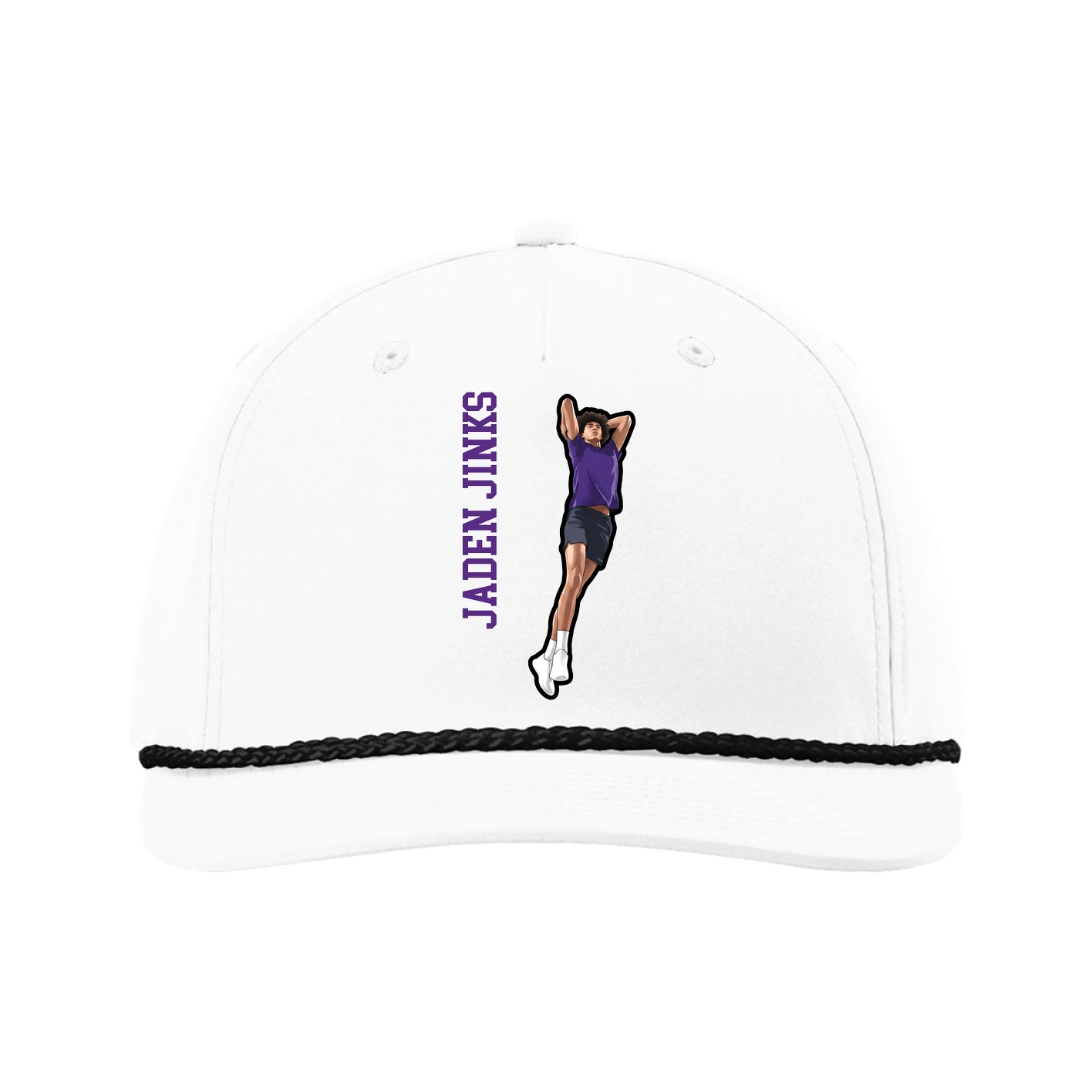 Five-Panel Classic Rope Cap — Name Vertical in White