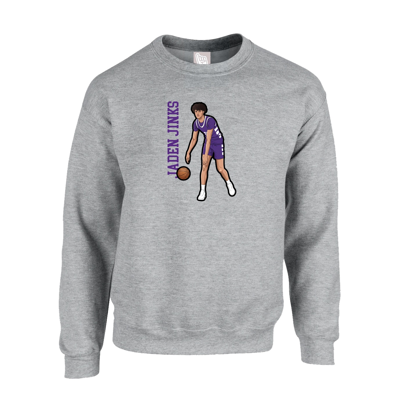 Fleece Crew — Name Vertical in Grey