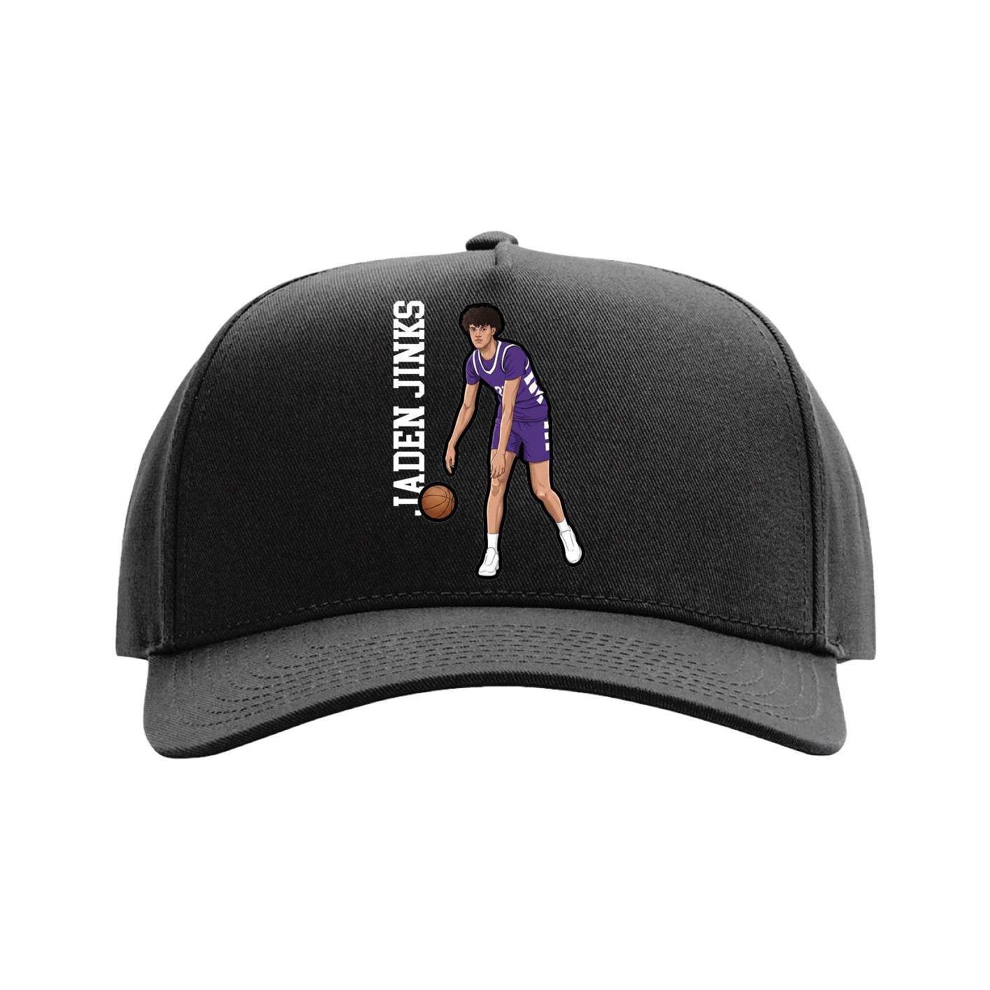 Full Fabric Five-Panel Champ Cap — Name Vertical in Black